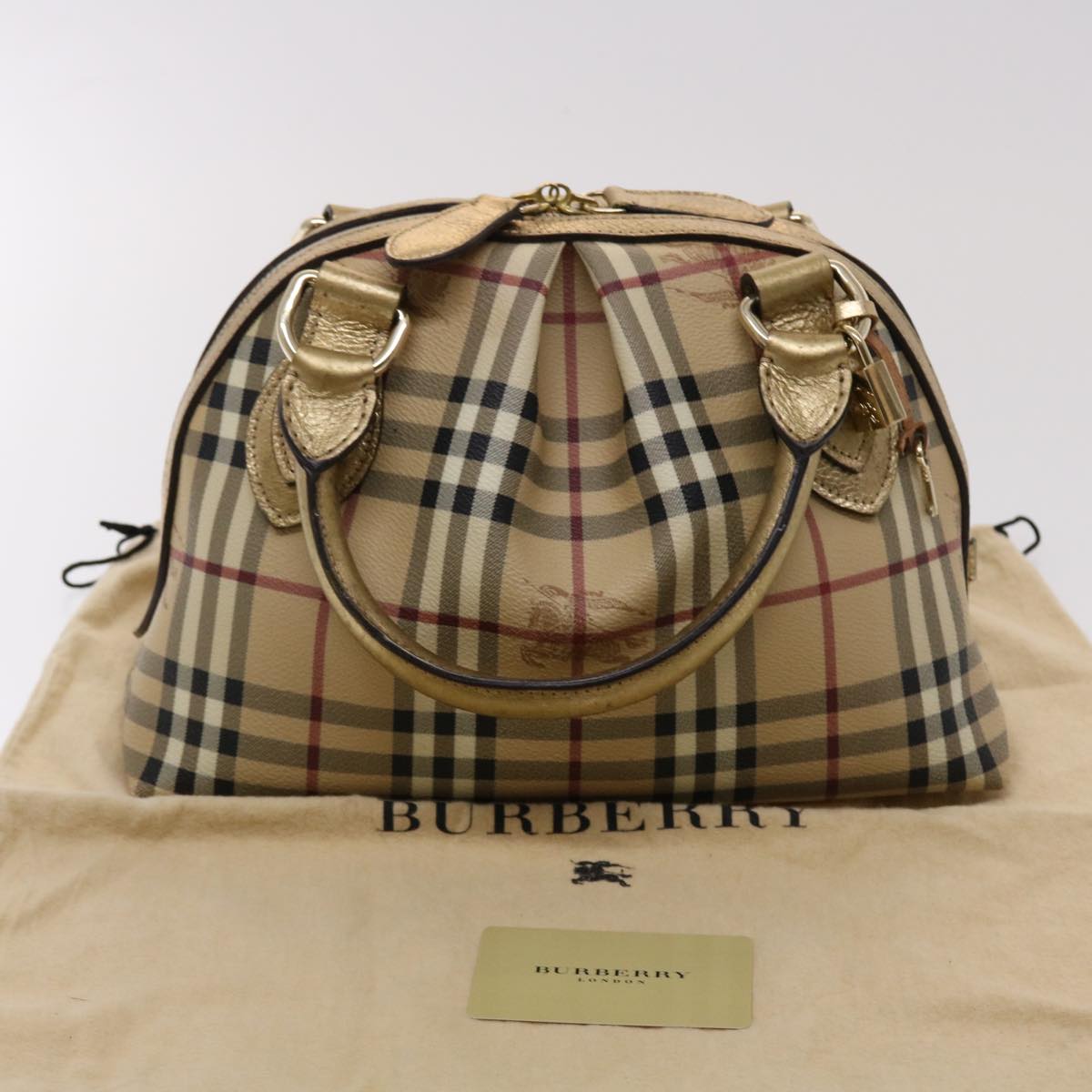 BURBERRY Nova Check Hand Bag PVC Leather Beige Auth yk7516