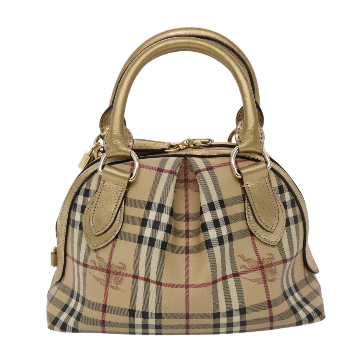 BURBERRY Nova Check Hand Bag PVC Leather Beige Auth yk7516 - 0