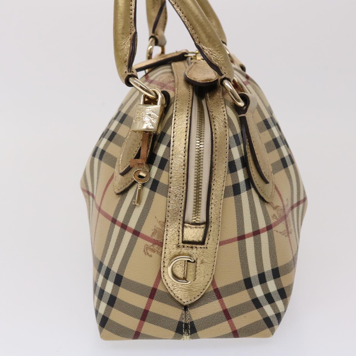 BURBERRY Nova Check Hand Bag PVC Leather Beige Auth yk7516