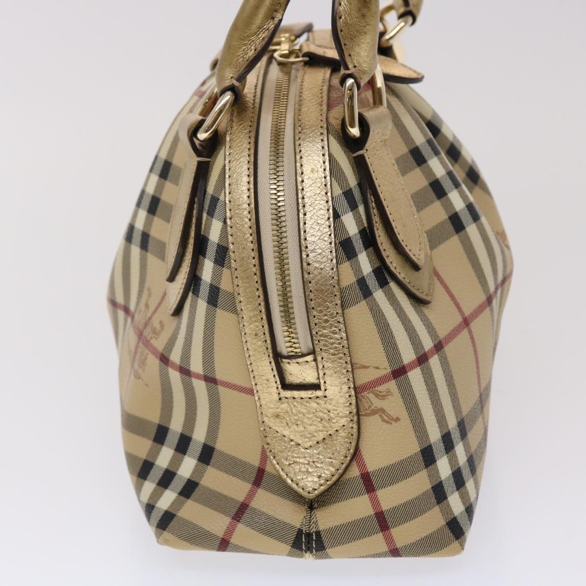 BURBERRY Nova Check Hand Bag PVC Leather Beige Auth yk7516