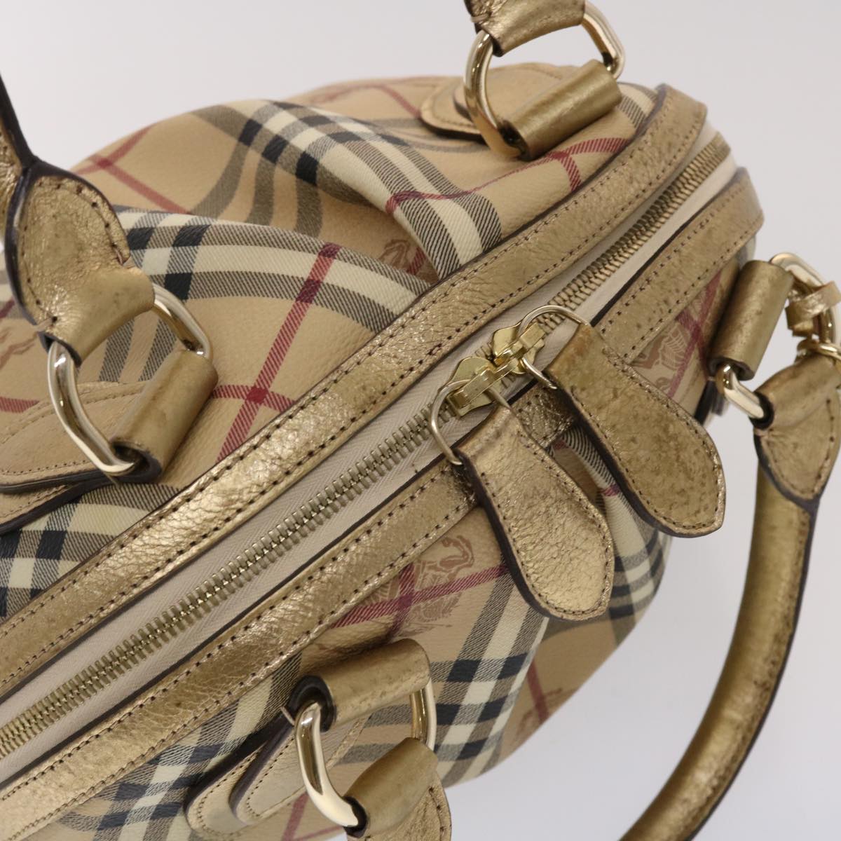 BURBERRY Nova Check Hand Bag PVC Leather Beige Auth yk7516