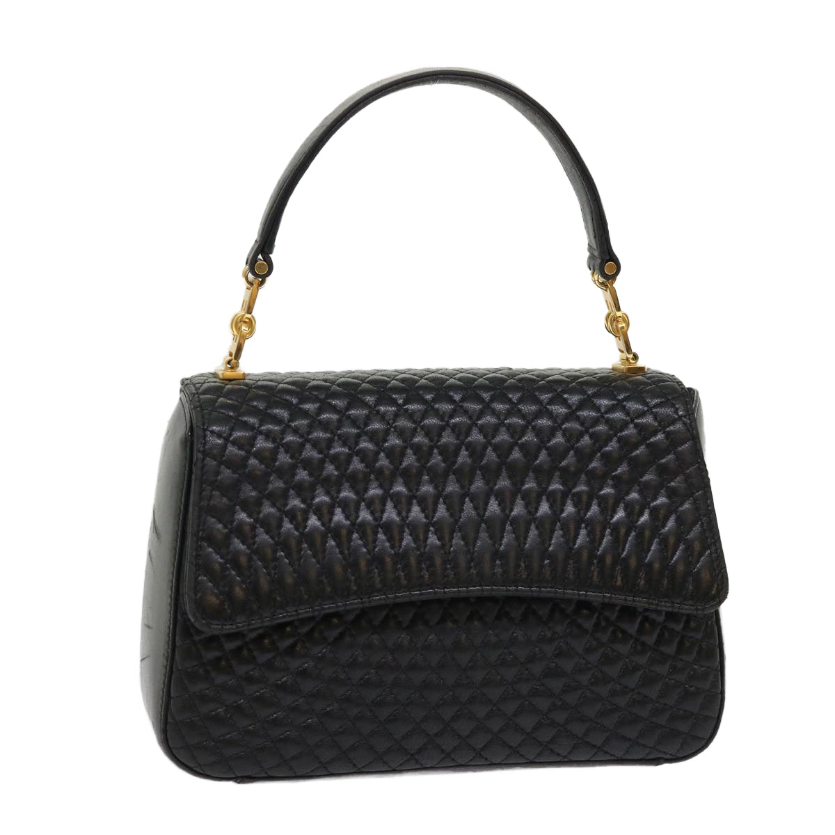 BALLY Quilted Hand Bag Leather Black Auth yk7542B