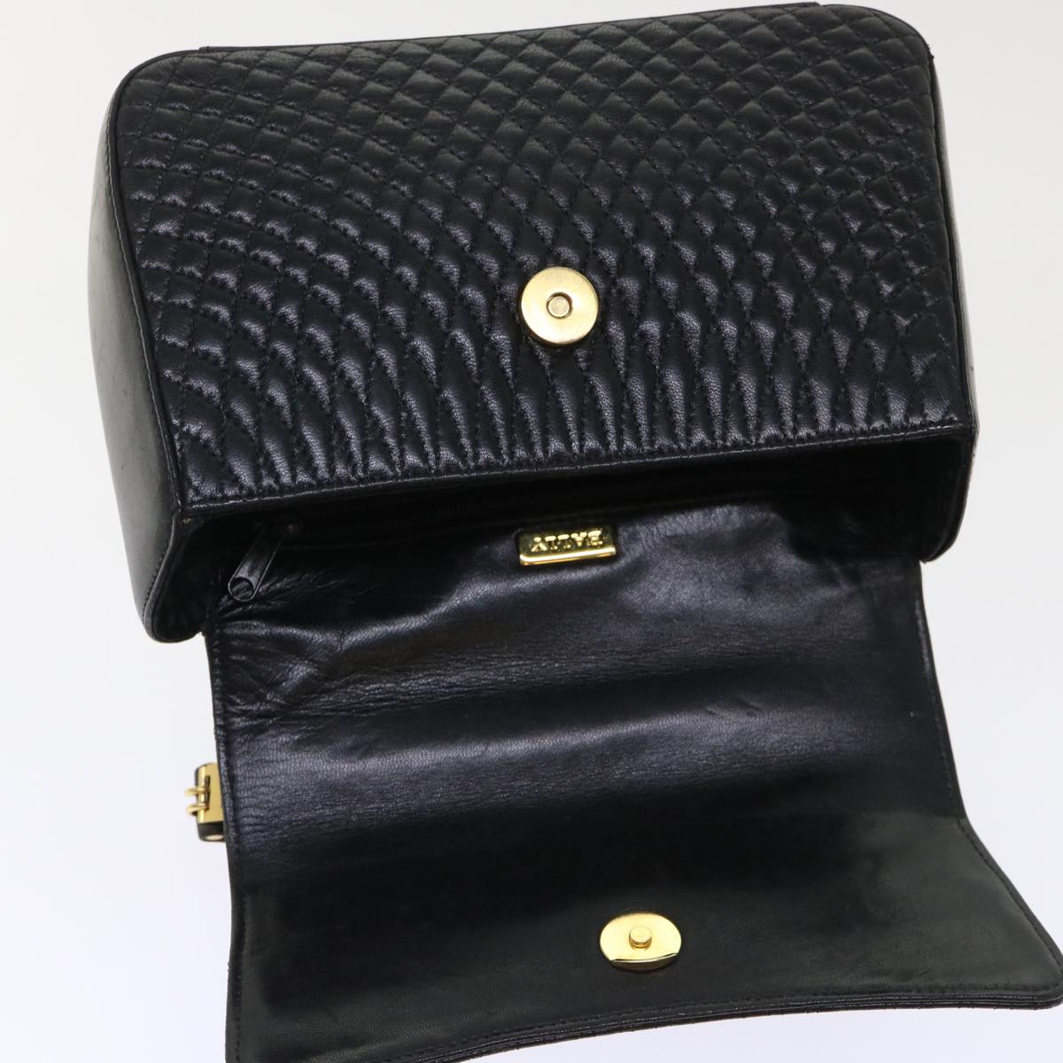 BALLY Quilted Hand Bag Leather Black Auth yk7542B