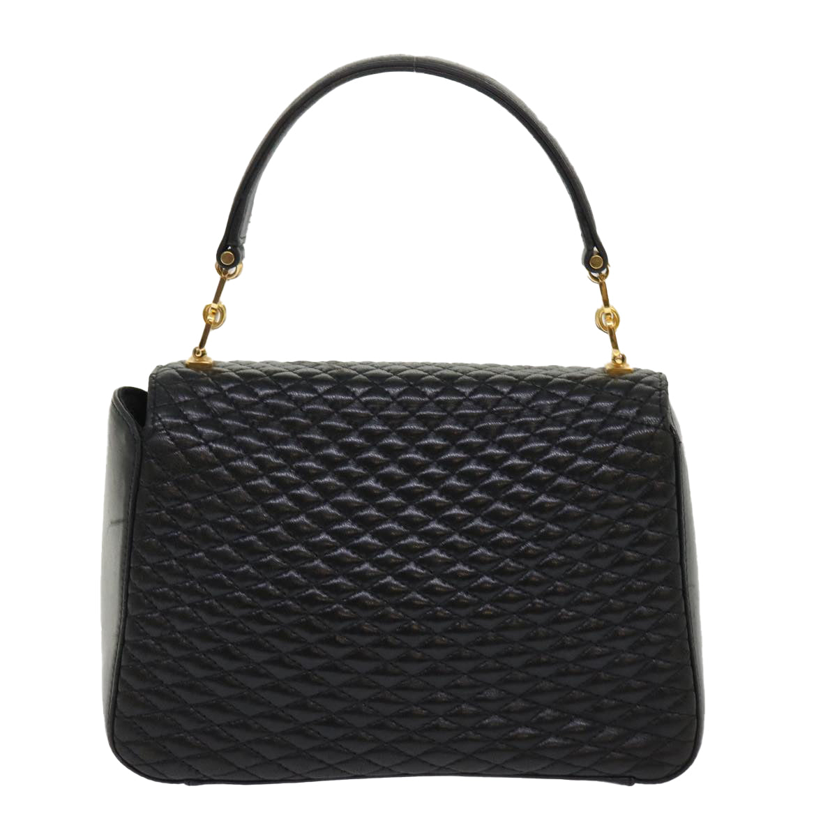 BALLY Quilted Hand Bag Leather Black Auth yk7542B