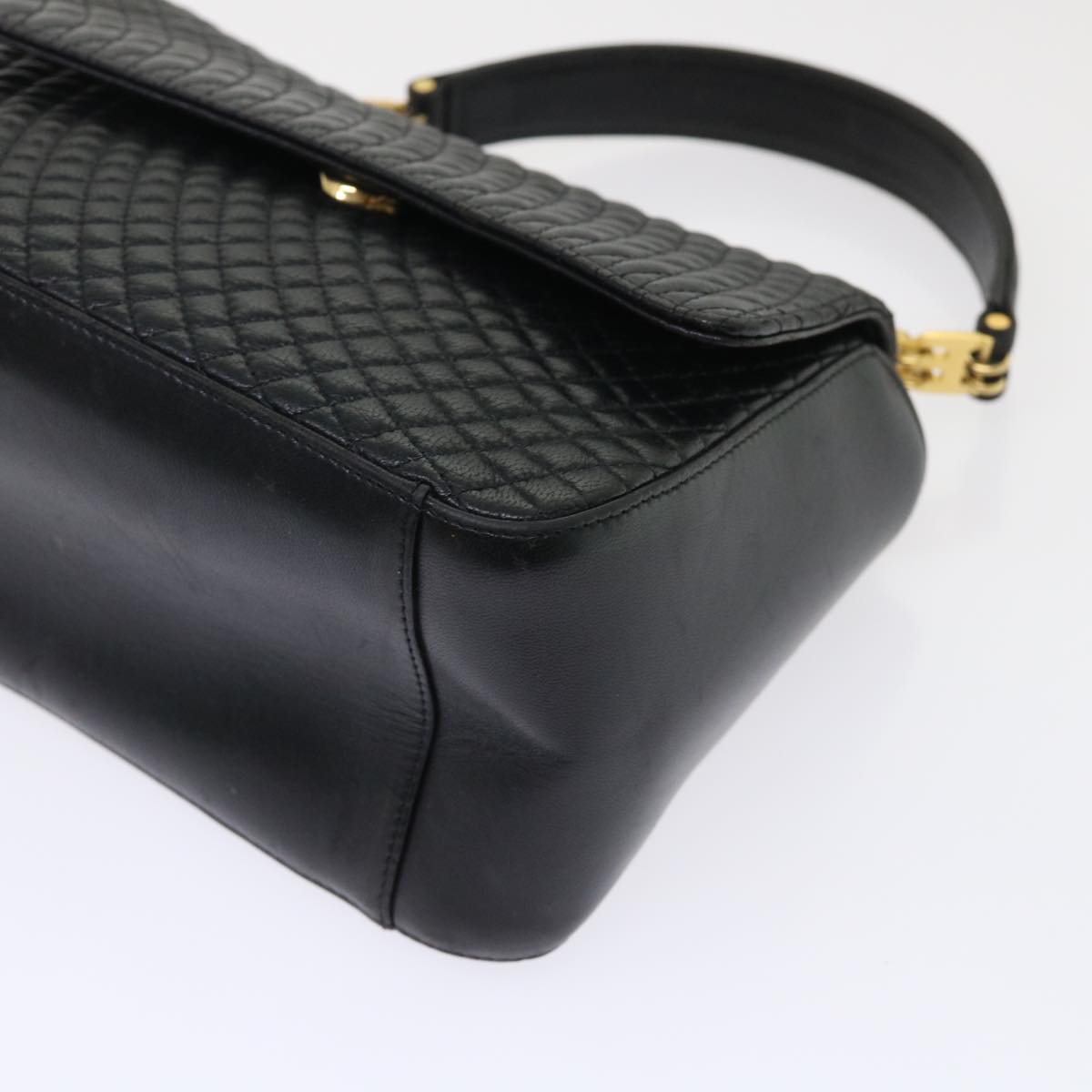 BALLY Quilted Hand Bag Leather Black Auth yk7542B