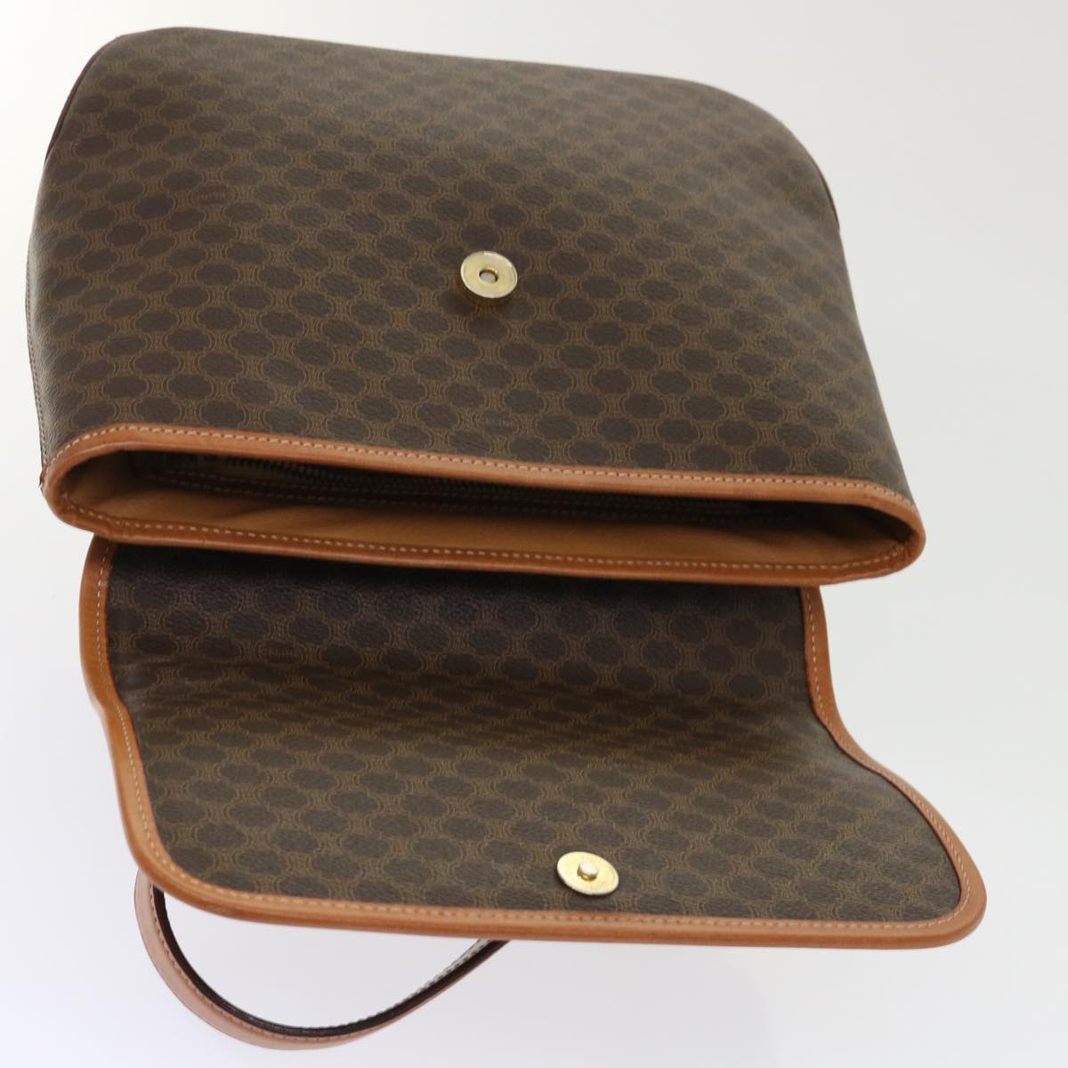 CELINE Macadam Canvas Hand Bag PVC Leather Brown Auth yk7546B