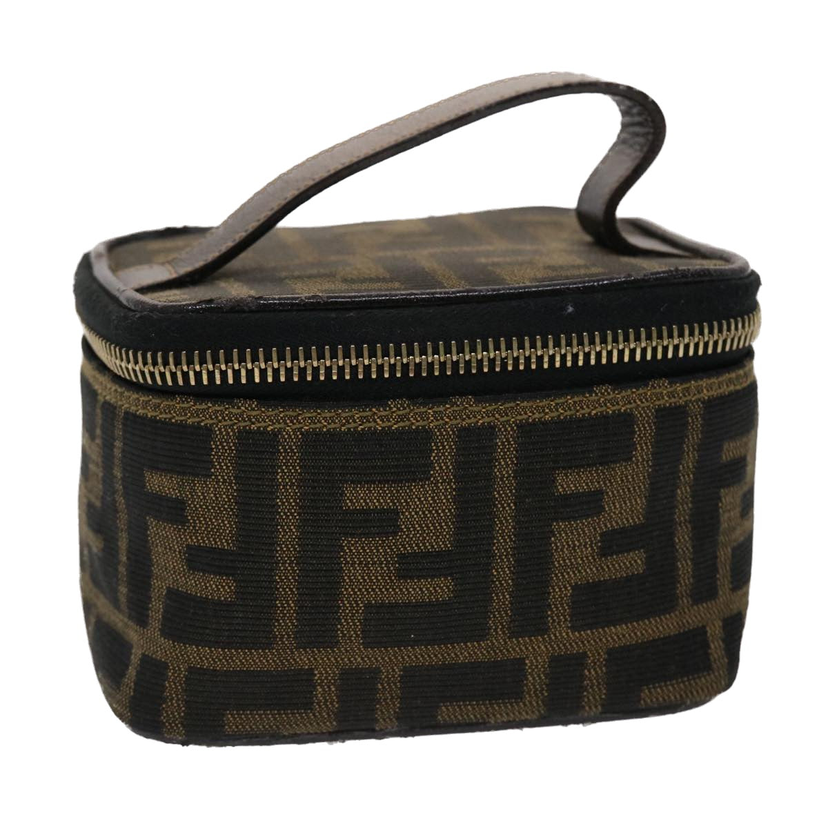 FENDI Zucca Canvas Vanity Cosmetic Pouch Black Brown 2349-26576-089 Auth yk7547B