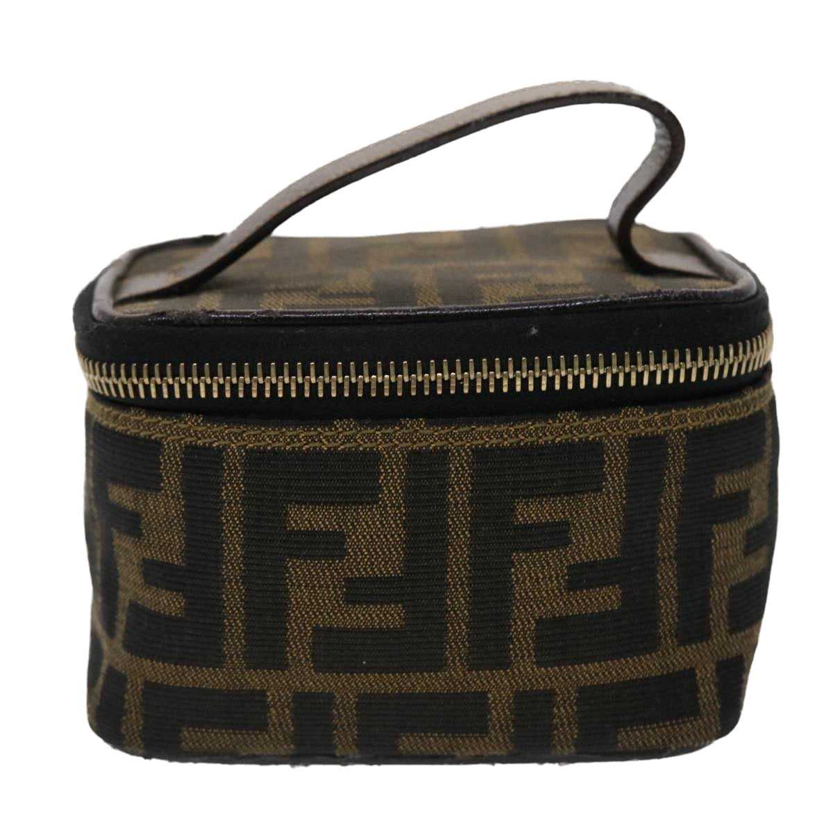 FENDI Zucca Canvas Vanity Cosmetic Pouch Black Brown 2349-26576-089 Auth yk7547B