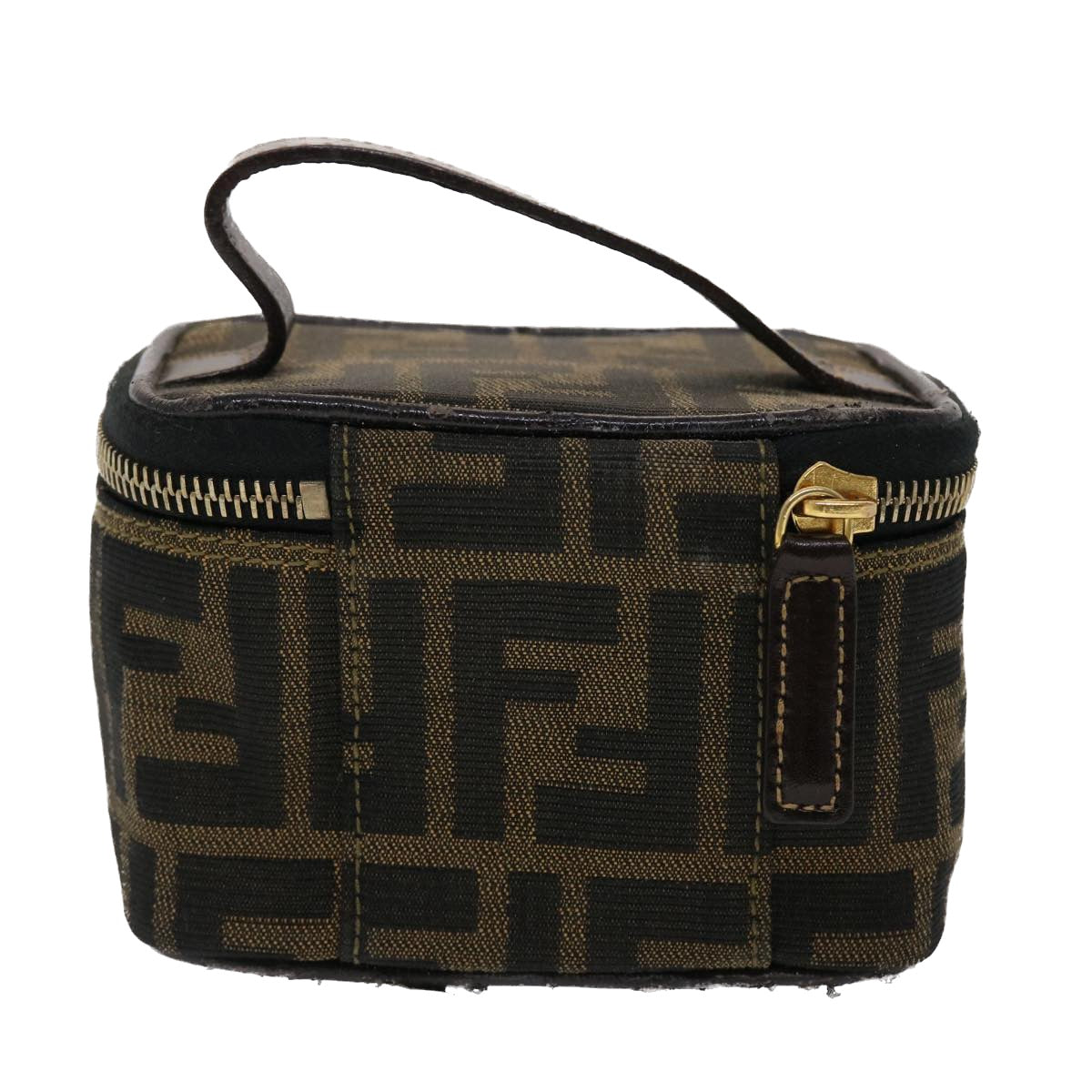 FENDI Zucca Canvas Vanity Cosmetic Pouch Black Brown 2349-26576-089 Auth yk7547B - 0