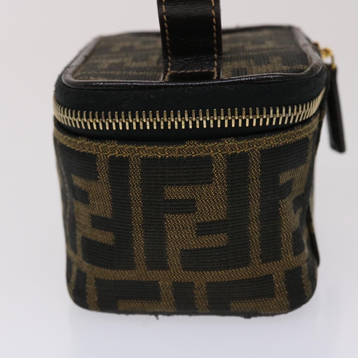 FENDI Zucca Canvas Vanity Cosmetic Pouch Black Brown 2349-26576-089 Auth yk7547B