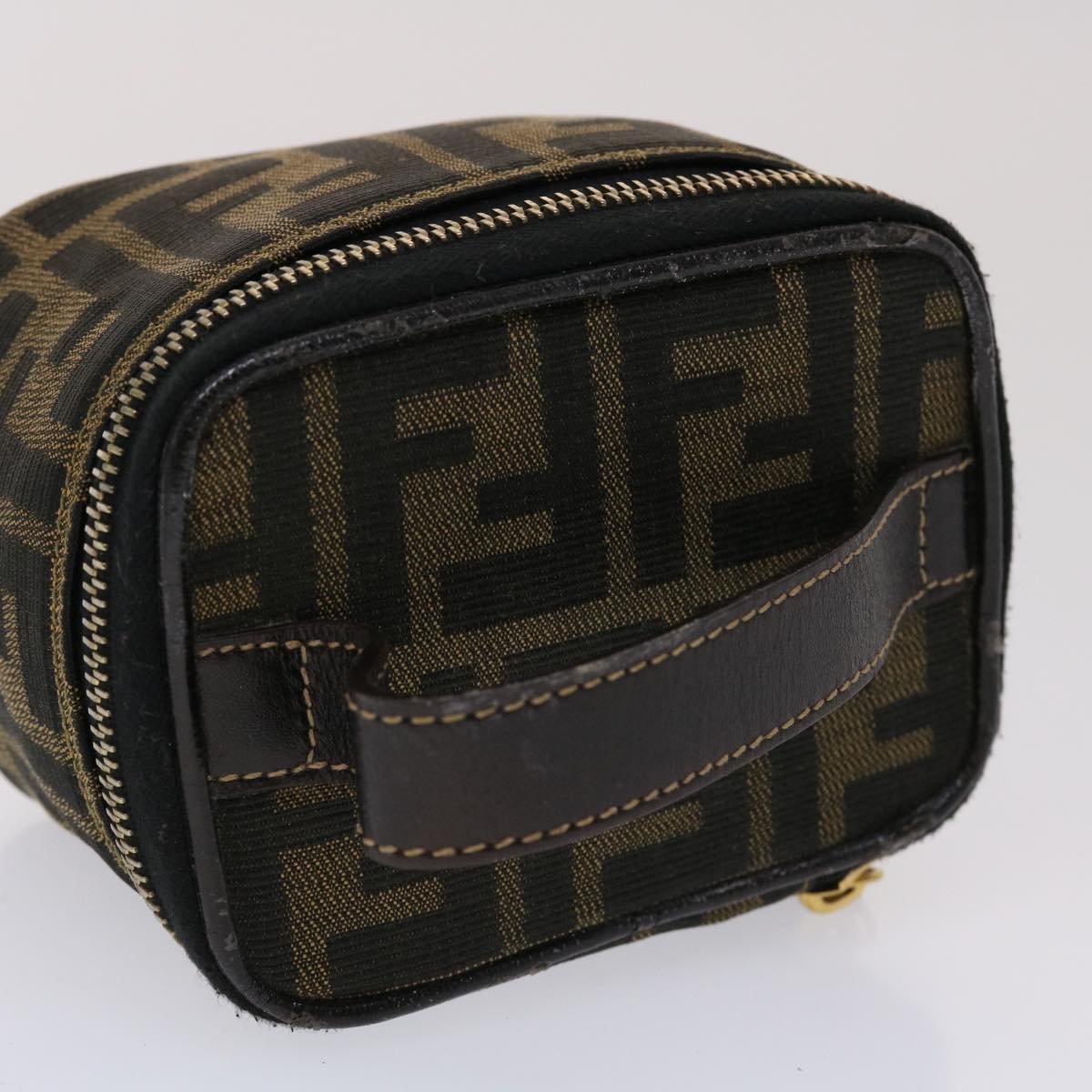 FENDI Zucca Canvas Vanity Cosmetic Pouch Black Brown 2349-26576-089 Auth yk7547B