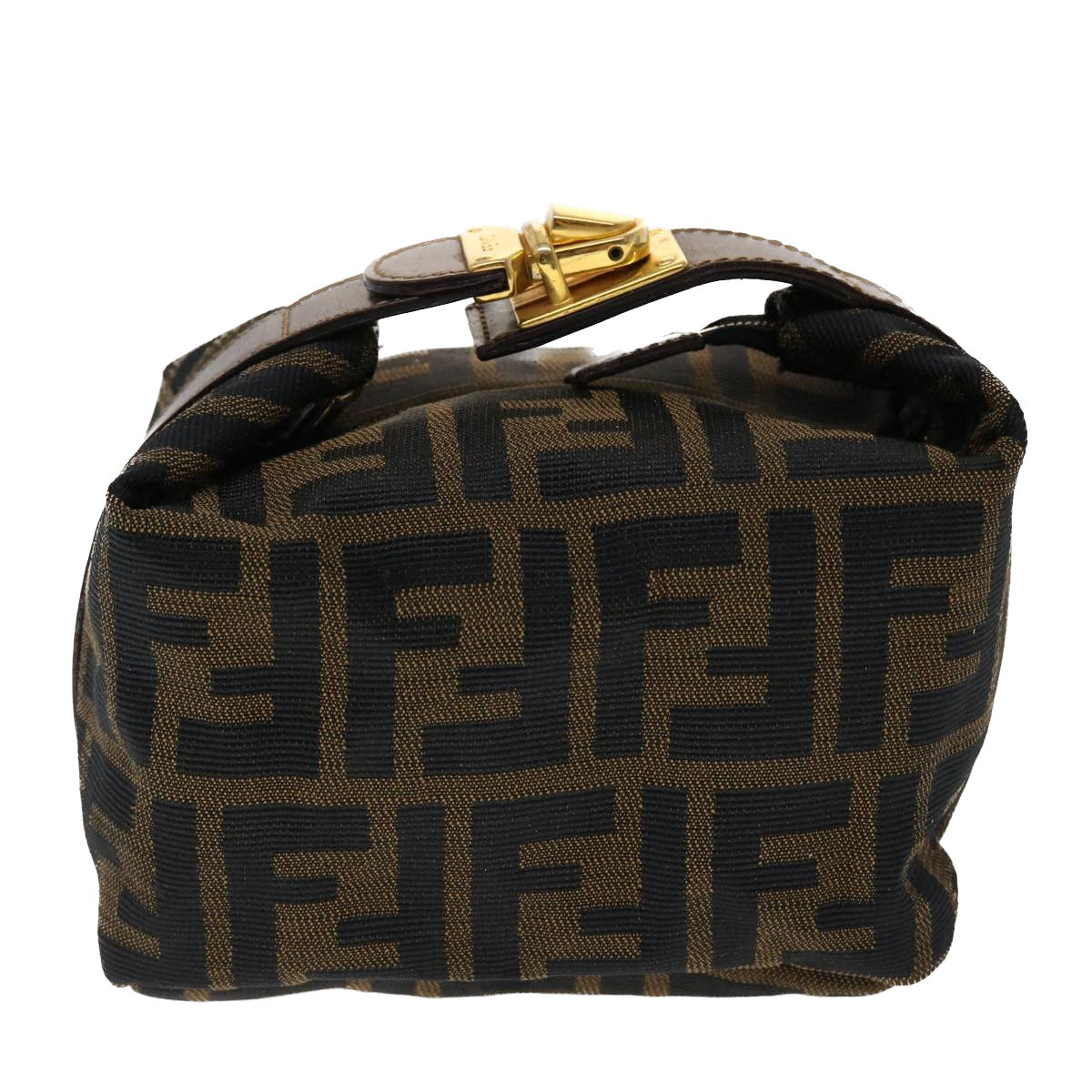 FENDI Zucca Canvas Hand Bag Black Brown Auth yk7553B