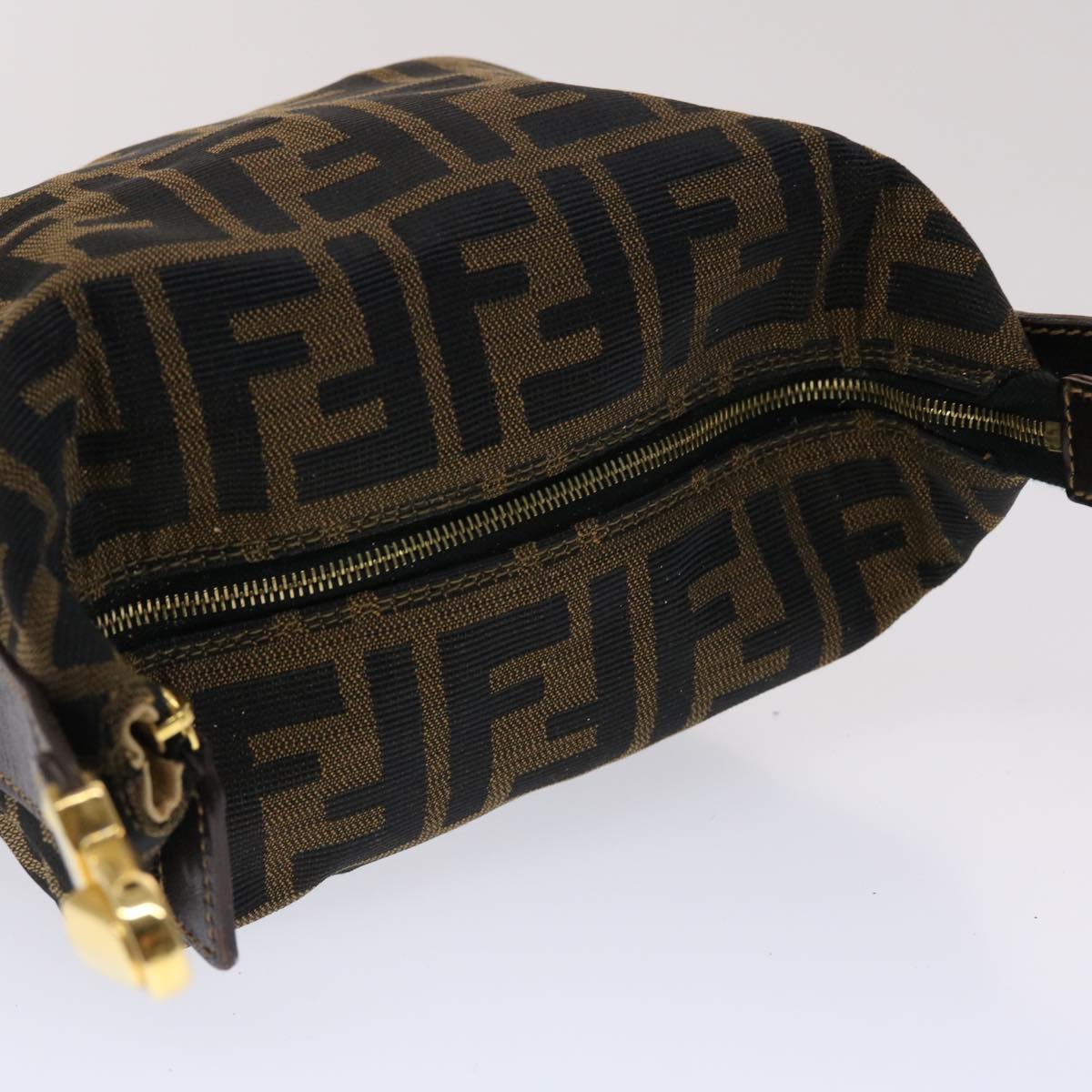 FENDI Zucca Canvas Hand Bag Black Brown Auth yk7553B