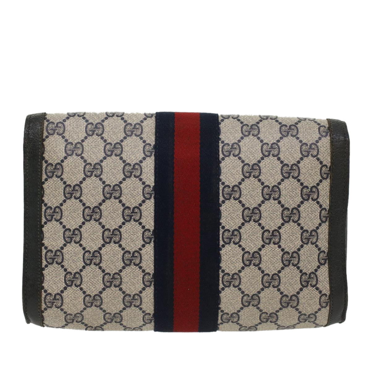 GUCCI GG Canvas Sherry Line Clutch Bag Gray Red Navy 89.01.006 Auth yk7558B - 0