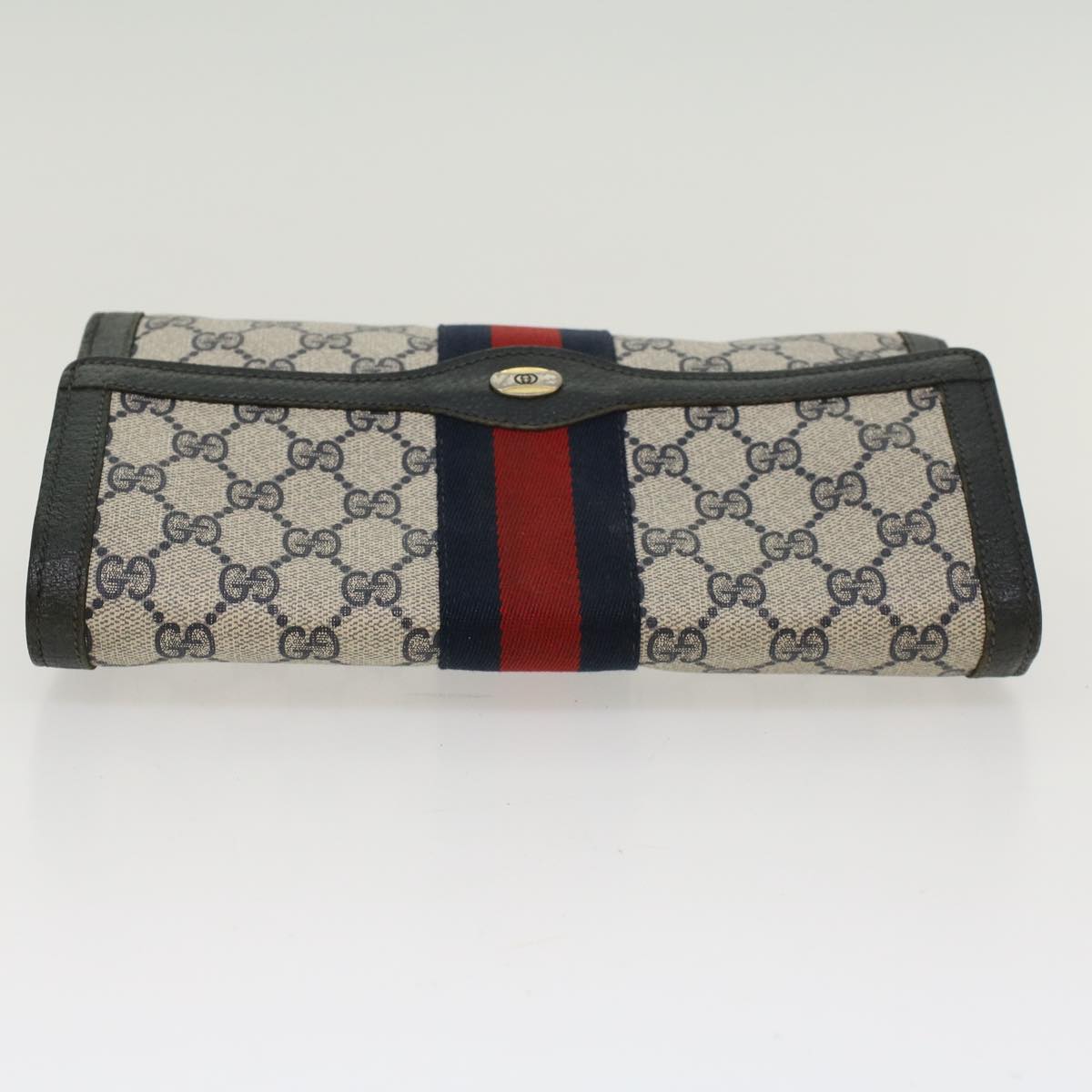 GUCCI GG Canvas Sherry Line Clutch Bag Gray Red Navy 89.01.006 Auth yk7558B