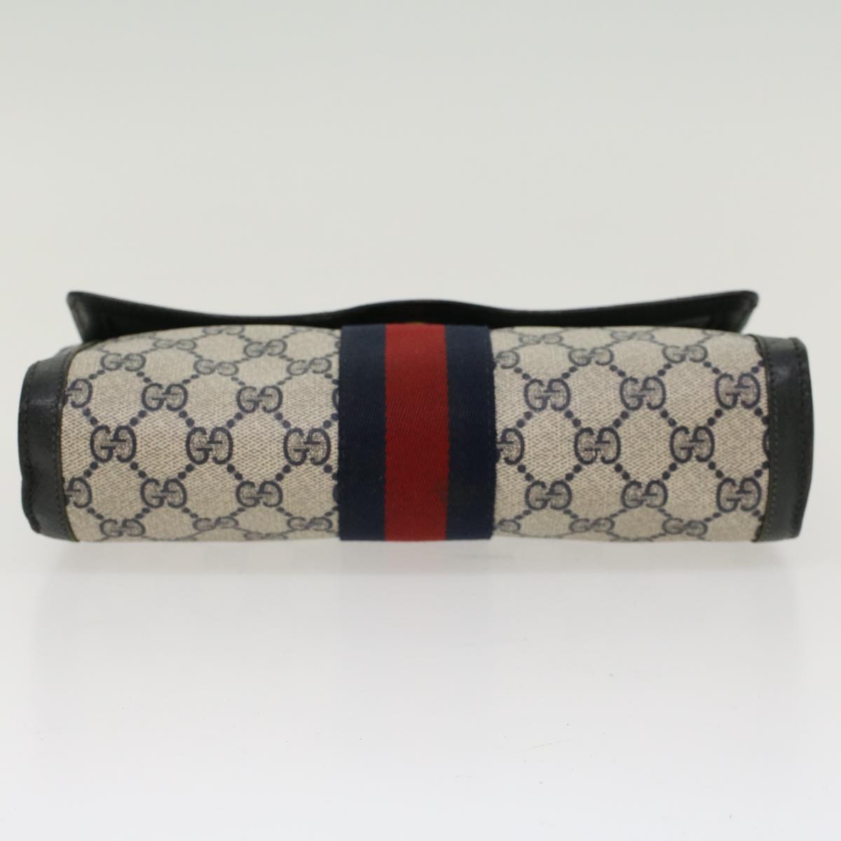 GUCCI GG Canvas Sherry Line Clutch Bag Gray Red Navy 89.01.006 Auth yk7558B