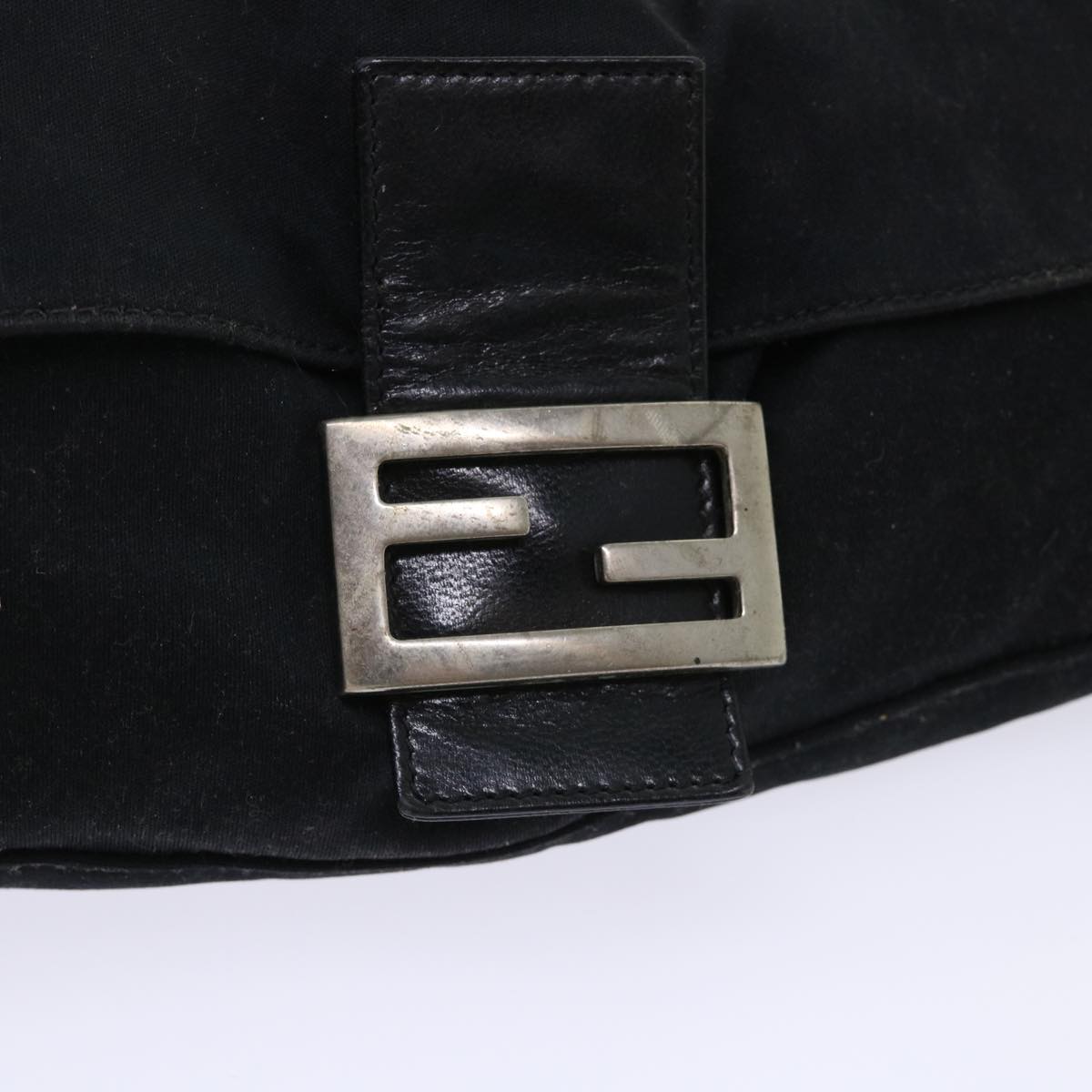 FENDI Mamma Baguette Shoulder Bag Nylon Leather Black Auth yk7563B