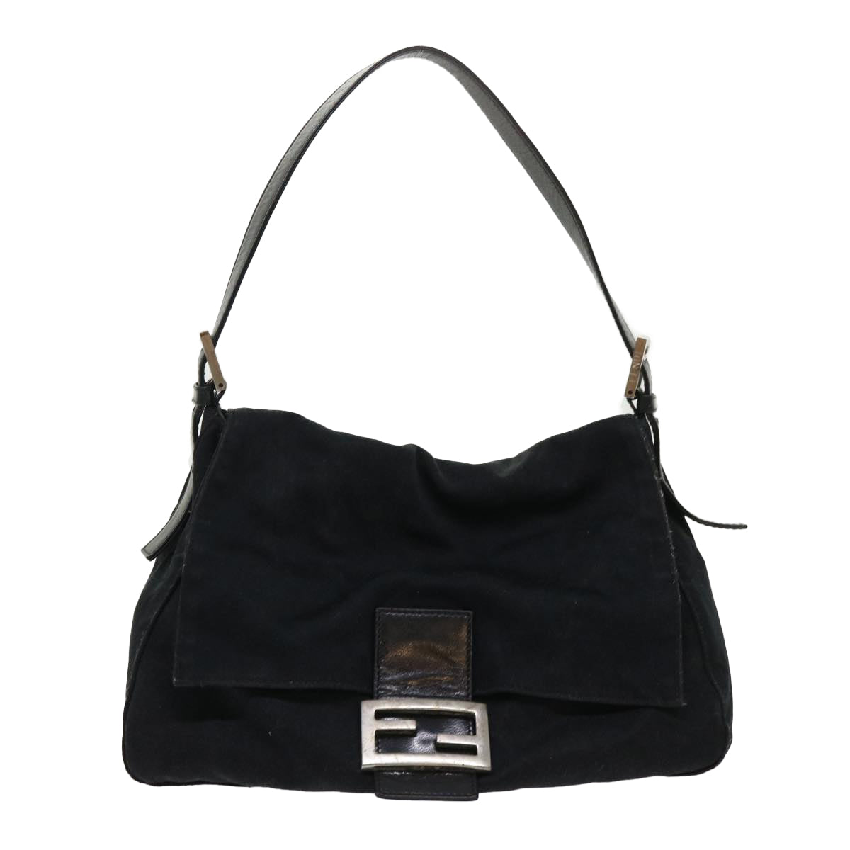 FENDI Mamma Baguette Shoulder Bag Nylon Leather Black Auth yk7563B