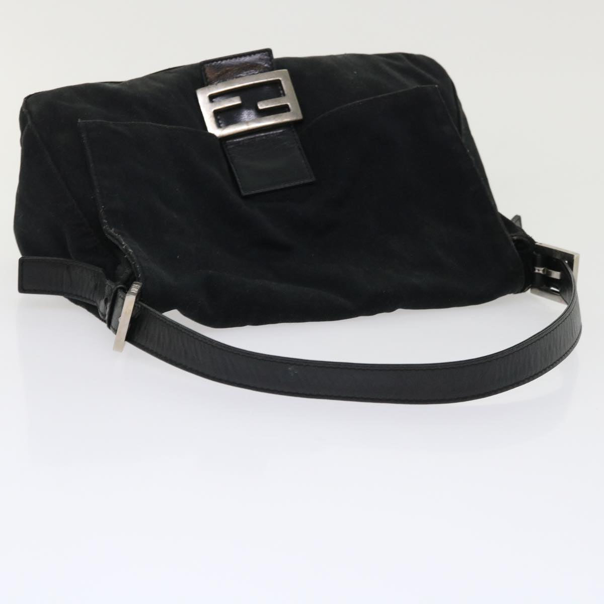 FENDI Mamma Baguette Shoulder Bag Nylon Leather Black Auth yk7563B