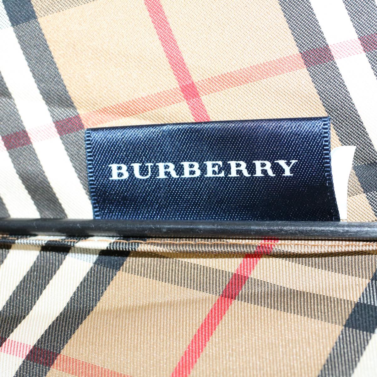 BURBERRY Nova Check Umbrella Nylon Wood Brown Black Red Auth yk7568B