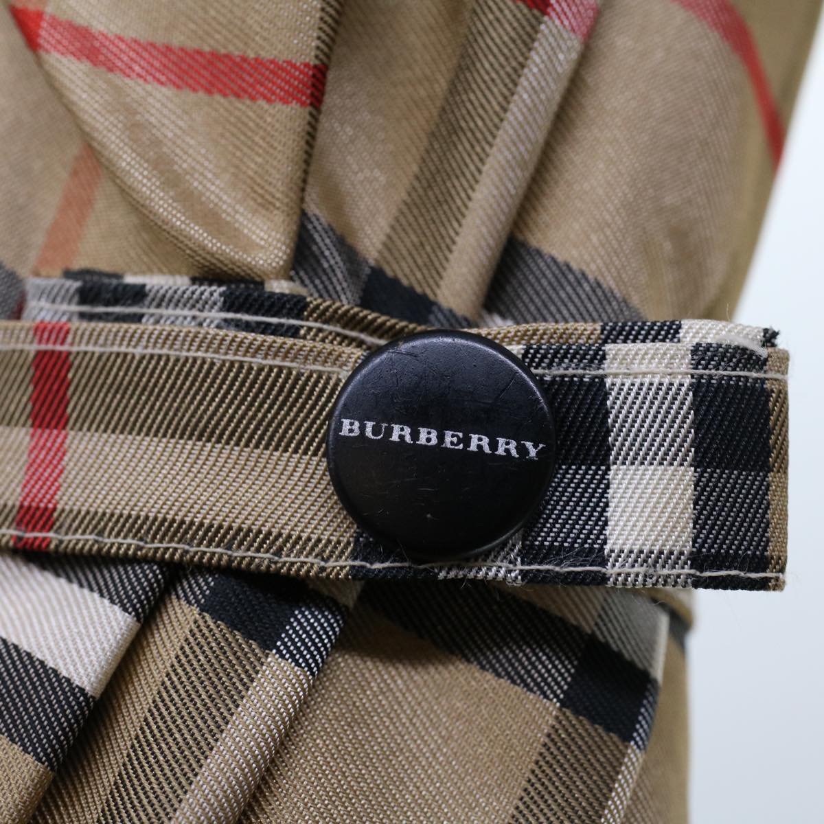 BURBERRY Nova Check Umbrella Nylon Wood Brown Black Red Auth yk7568B