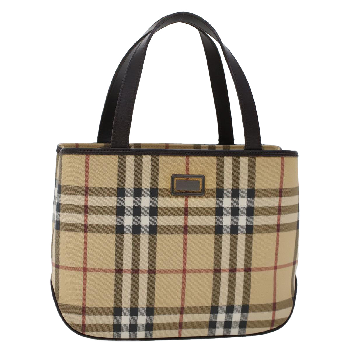 BURBERRY Nova Check Hand Bag PVC Leather Beige Auth yk7580