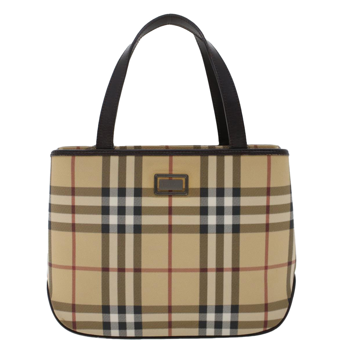 BURBERRY Nova Check Hand Bag PVC Leather Beige Auth yk7580