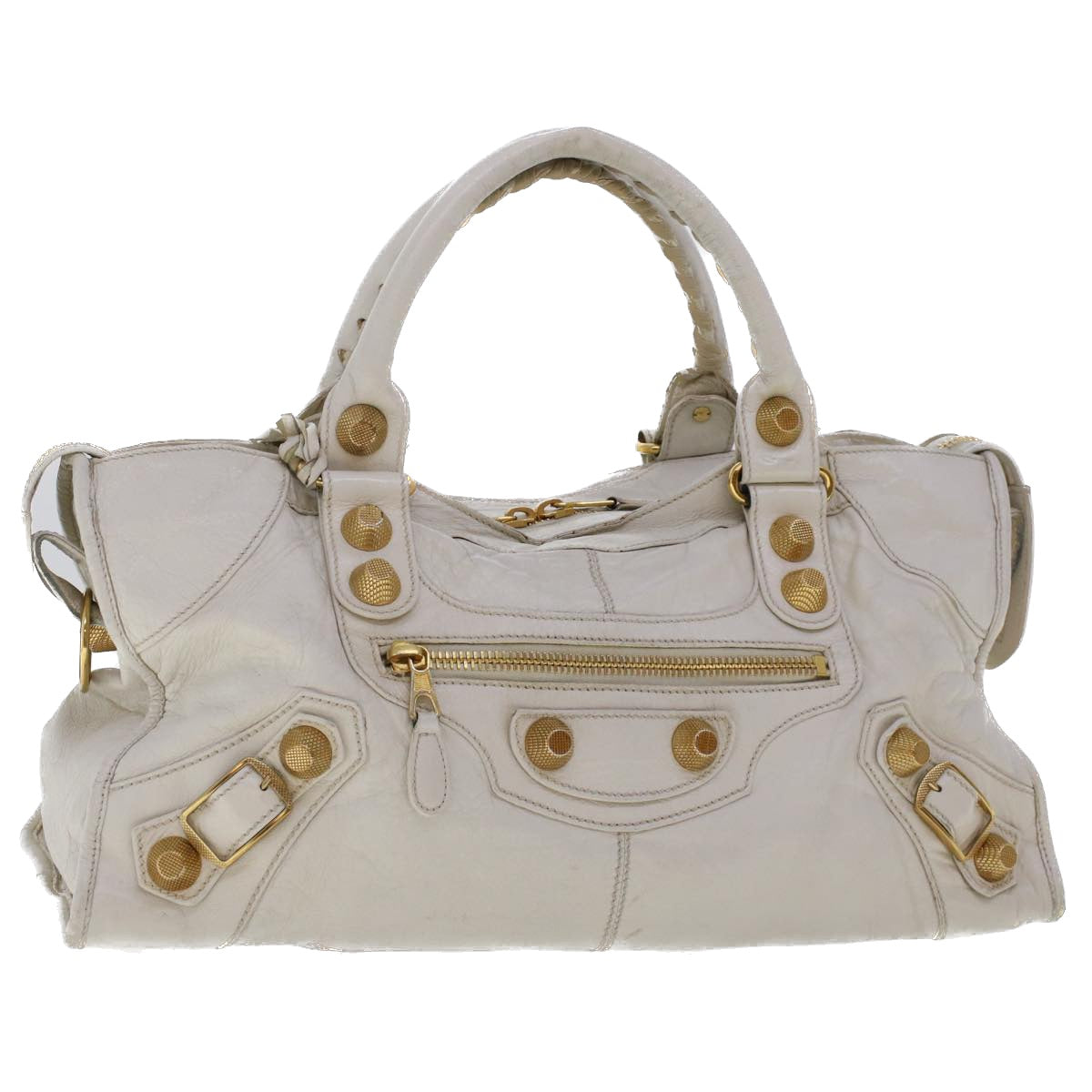 BALENCIAGA The Giant Part Time Hand Bag Leather 2way White 173082 Auth yk7584