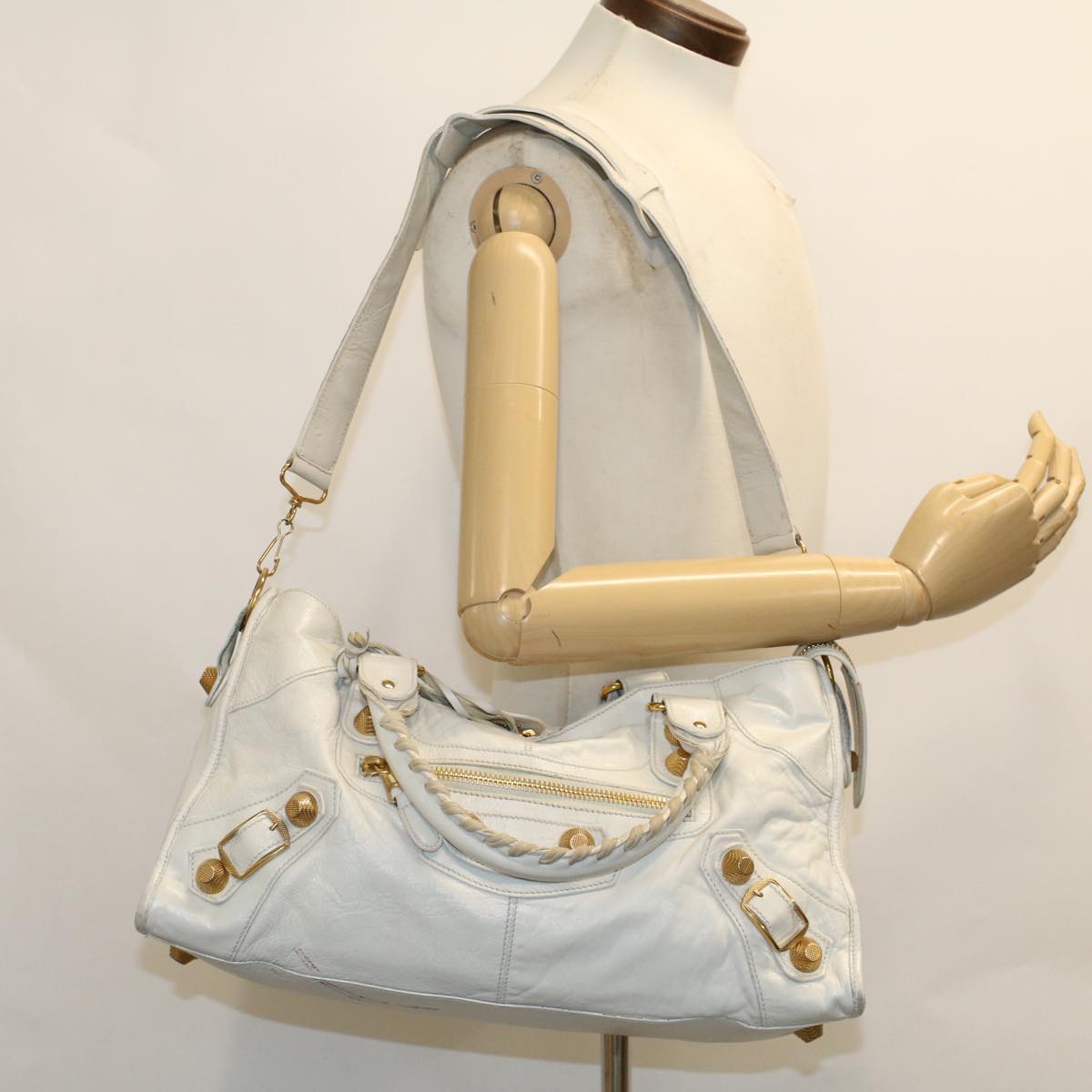 BALENCIAGA The Giant Part Time Hand Bag Leather 2way White 173082 Auth yk7584