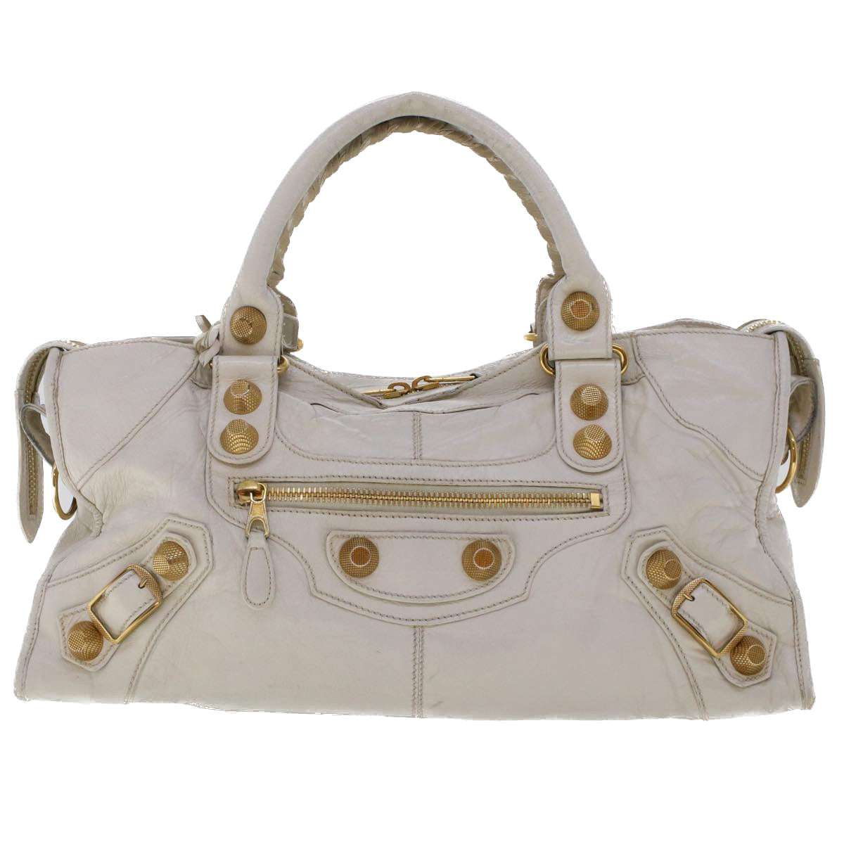 BALENCIAGA The Giant Part Time Hand Bag Leather 2way White 173082 Auth yk7584