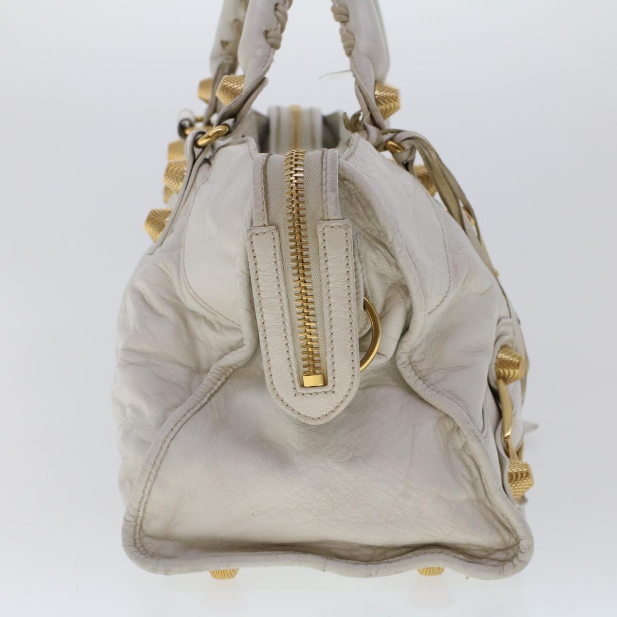 BALENCIAGA The Giant Part Time Hand Bag Leather 2way White 173082 Auth yk7584