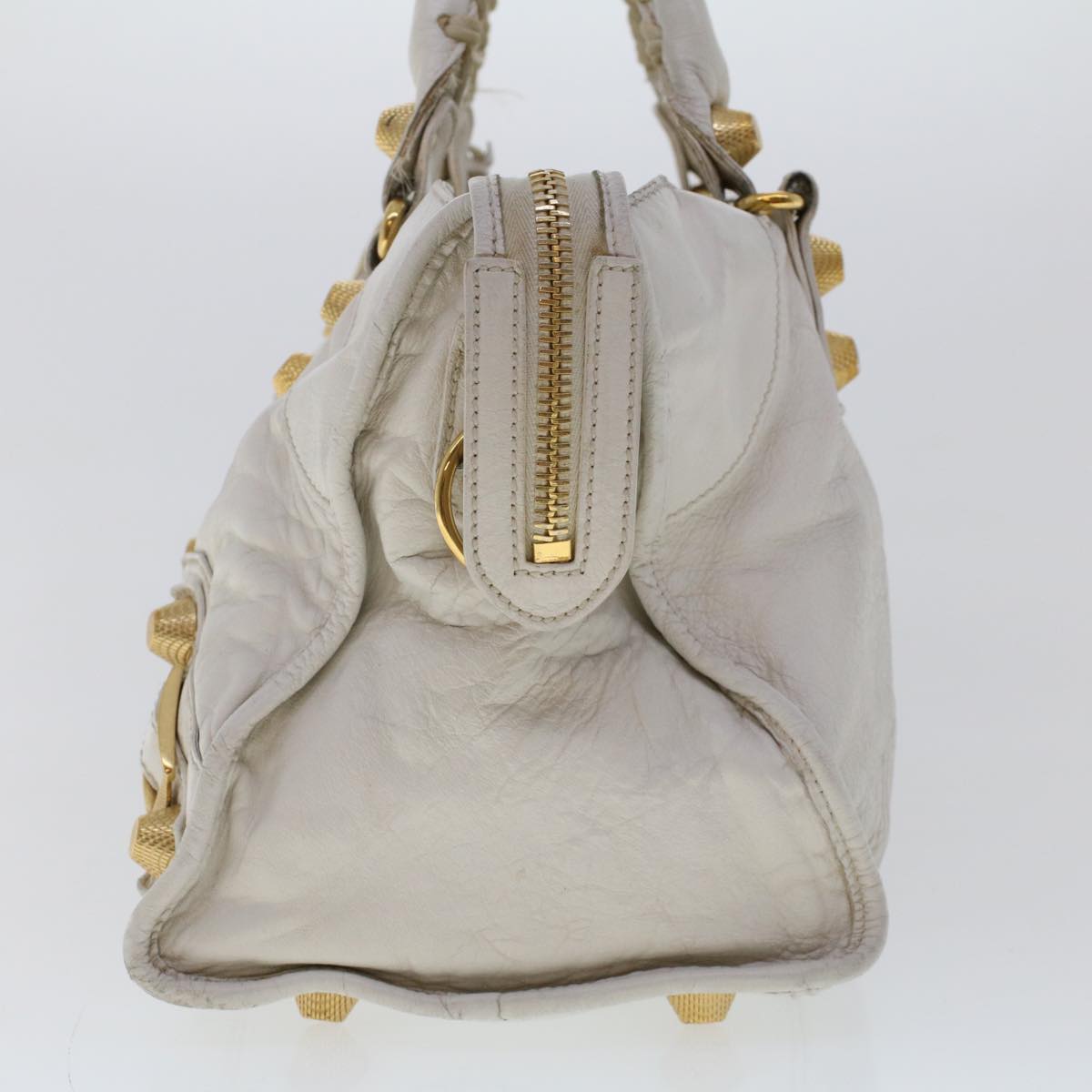 BALENCIAGA The Giant Part Time Hand Bag Leather 2way White 173082 Auth yk7584