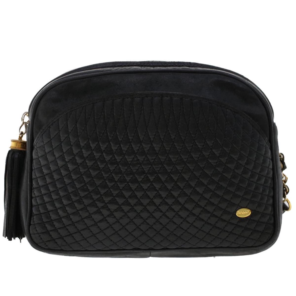 BALLY Quilted Chain Shoulder Bag Leather Black Auth yk7590