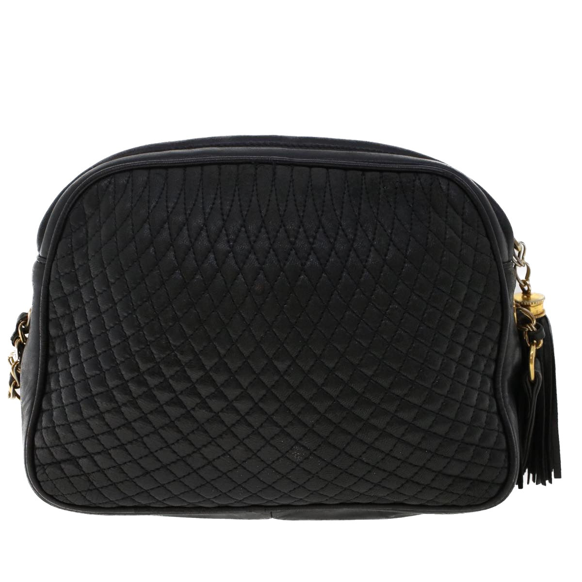 BALLY Quilted Chain Shoulder Bag Leather Black Auth yk7590 - 0