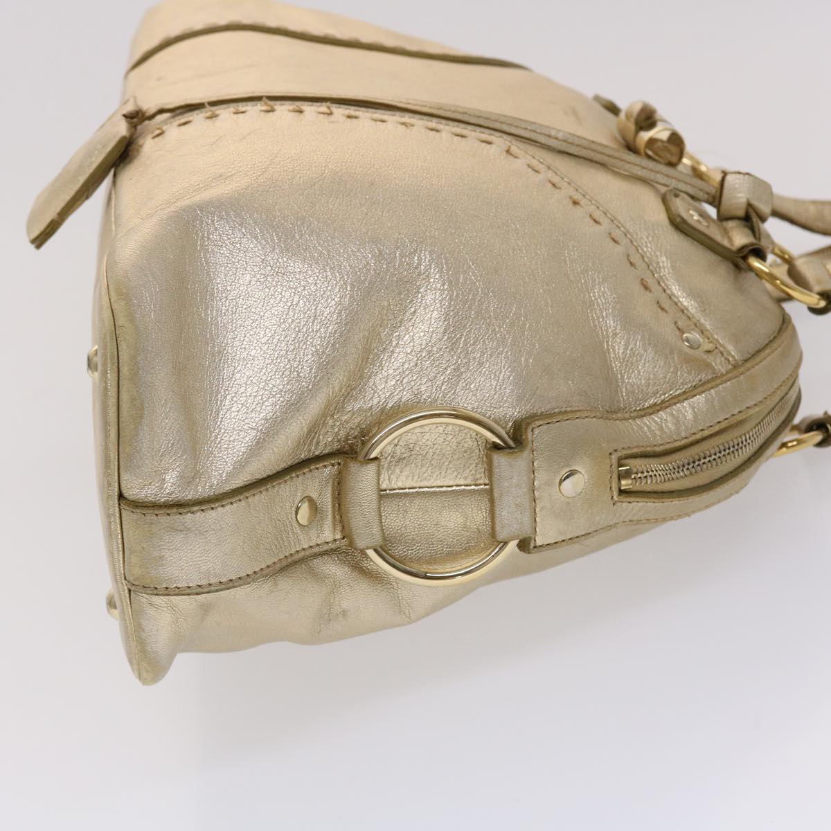 SAINT LAURENT Muse Hand Bag Leather Gold Tone 002122 Auth yk7591