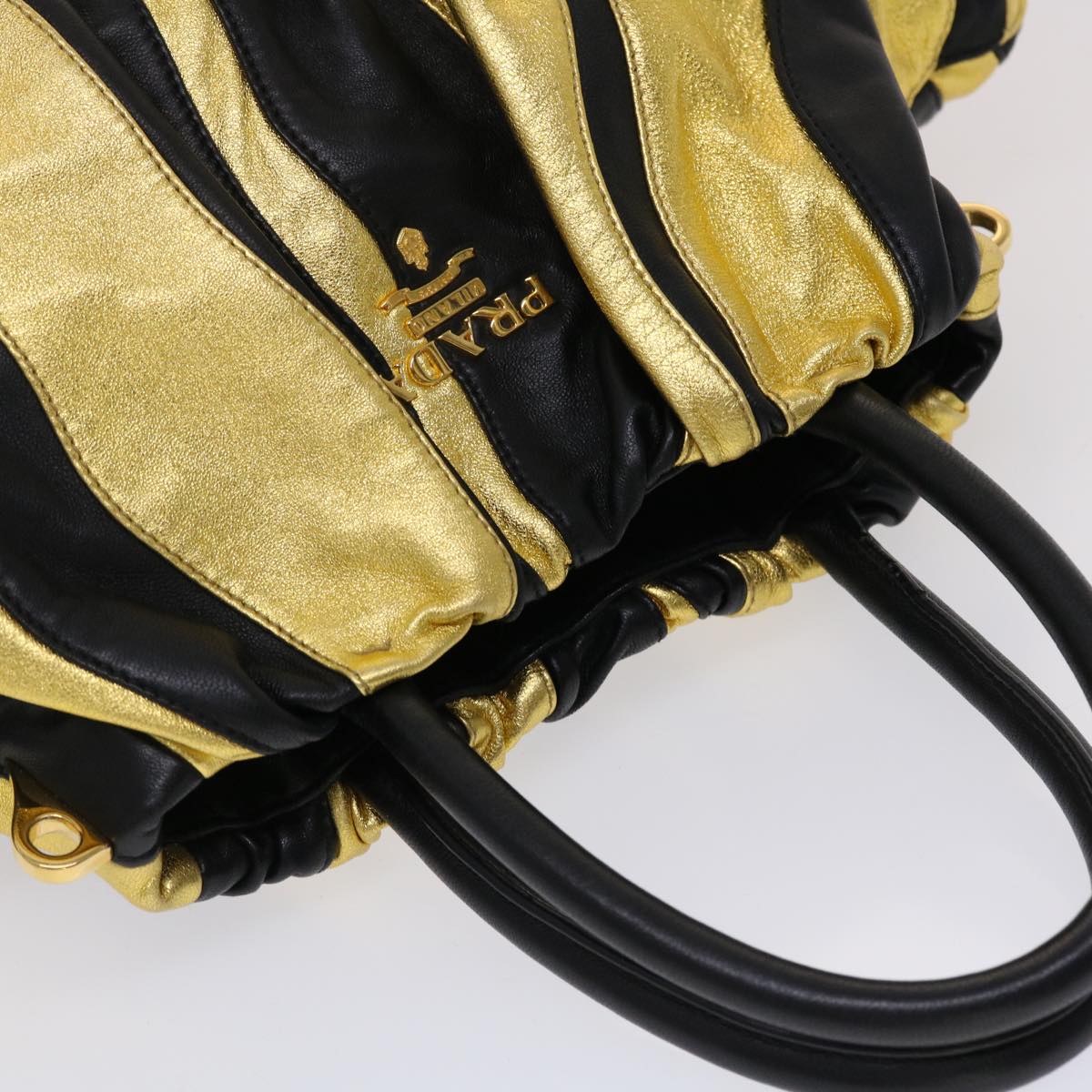 PRADA Hand Bag Nylon 2way Gold Tone Auth yk7593