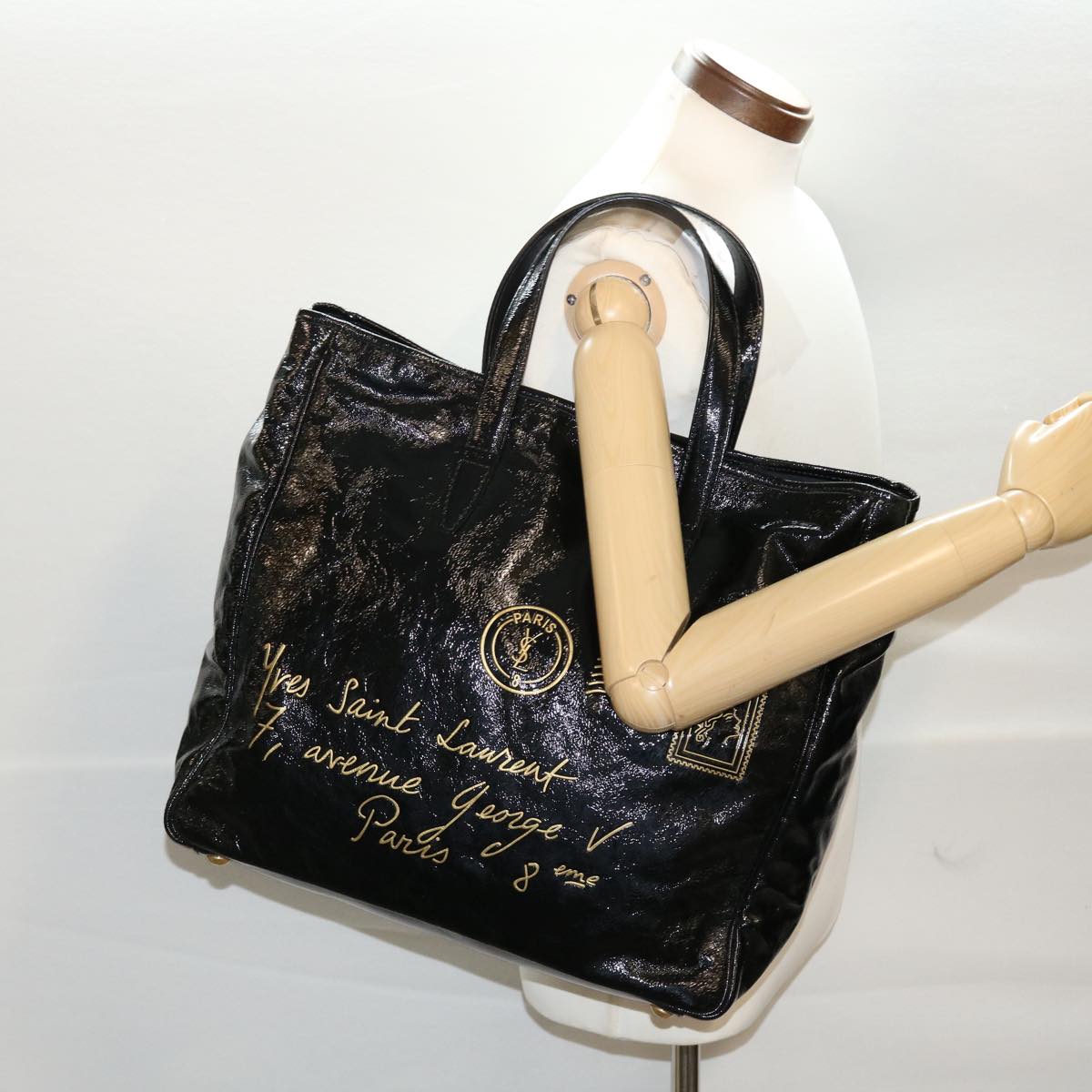 SAINT LAURENT Y Mail Tote Bag Patent leather Black 188651 Auth yk7644