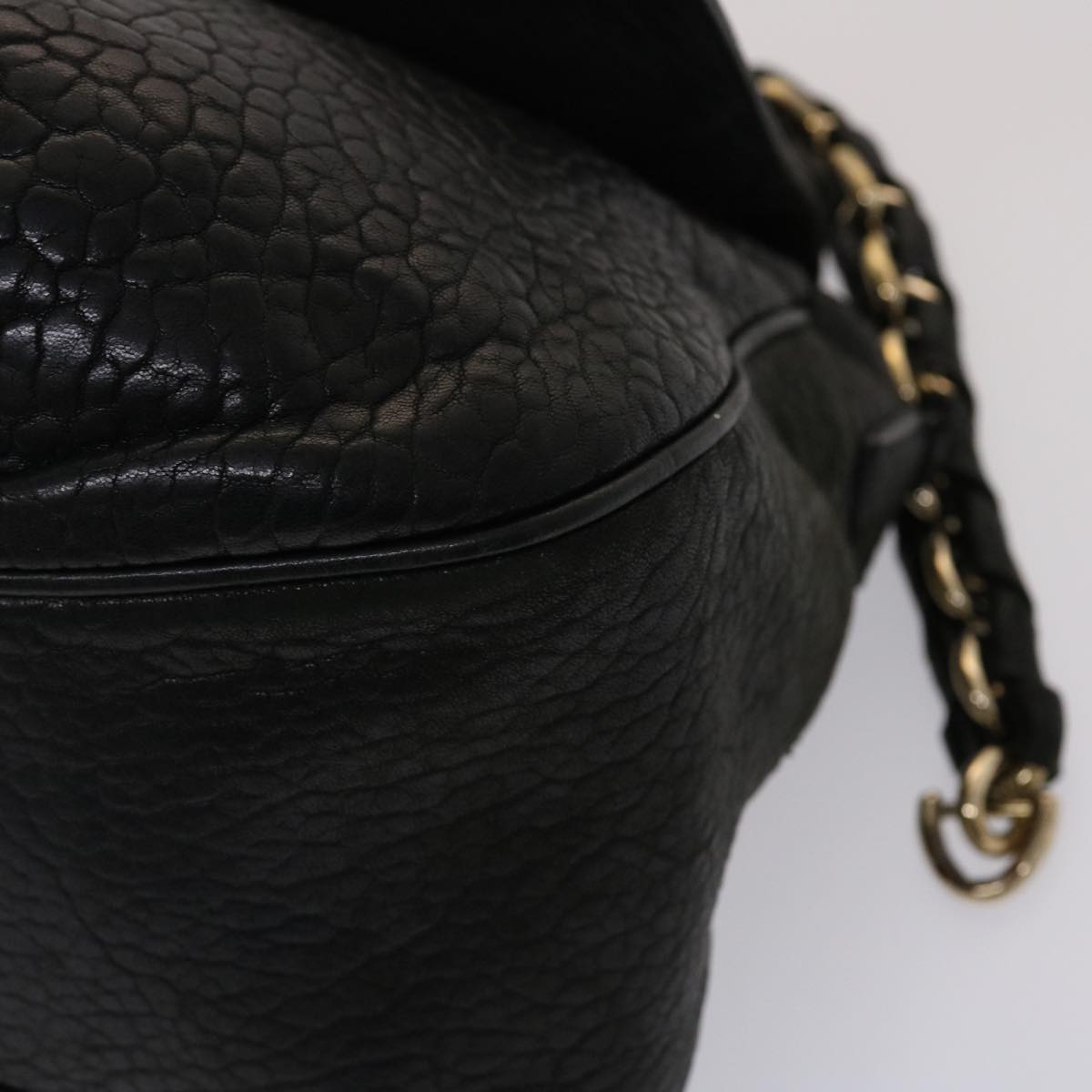 FENDI Chain Shoulder Bag Leather Black Auth yk7651B