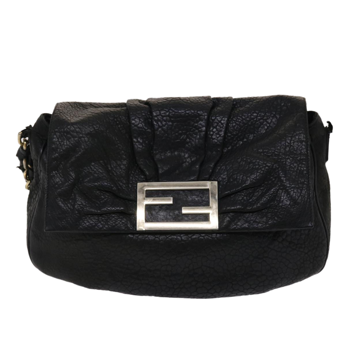 FENDI Chain Shoulder Bag Leather Black Auth yk7651B