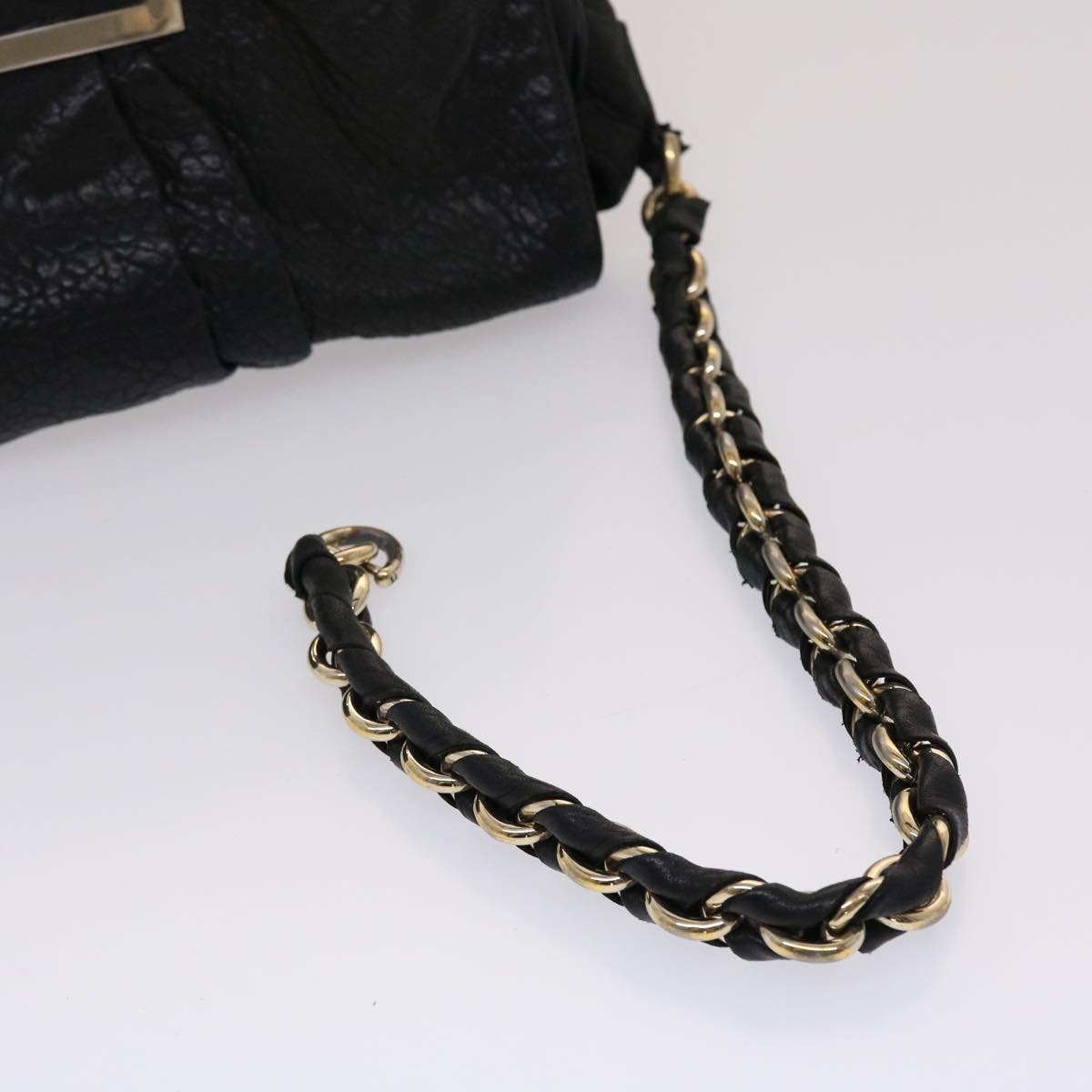 FENDI Chain Shoulder Bag Leather Black Auth yk7651B