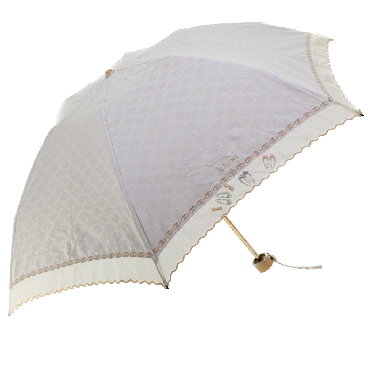 CELINE Macadam Canvas Folding Umbrella Nylon White Auth yk7655B