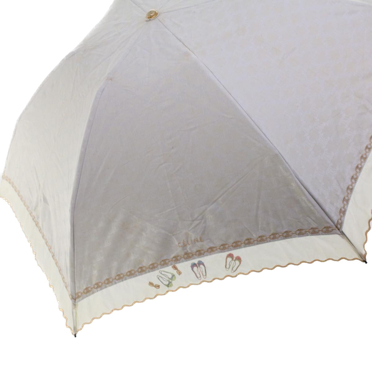 CELINE Macadam Canvas Folding Umbrella Nylon White Auth yk7655B