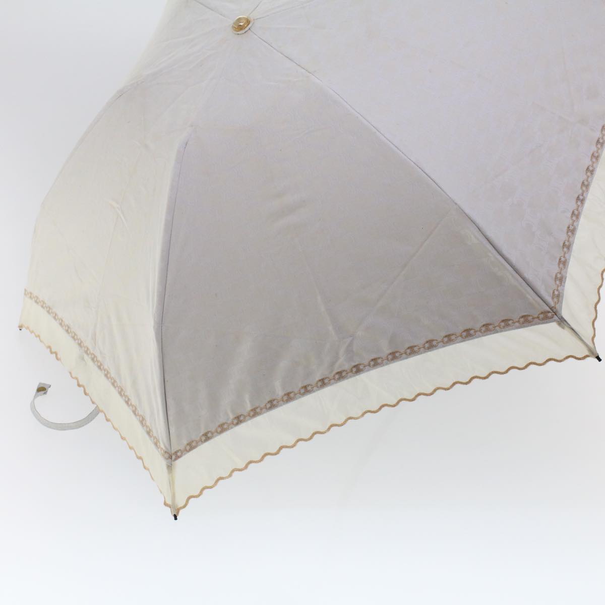 CELINE Macadam Canvas Folding Umbrella Nylon White Auth yk7655B
