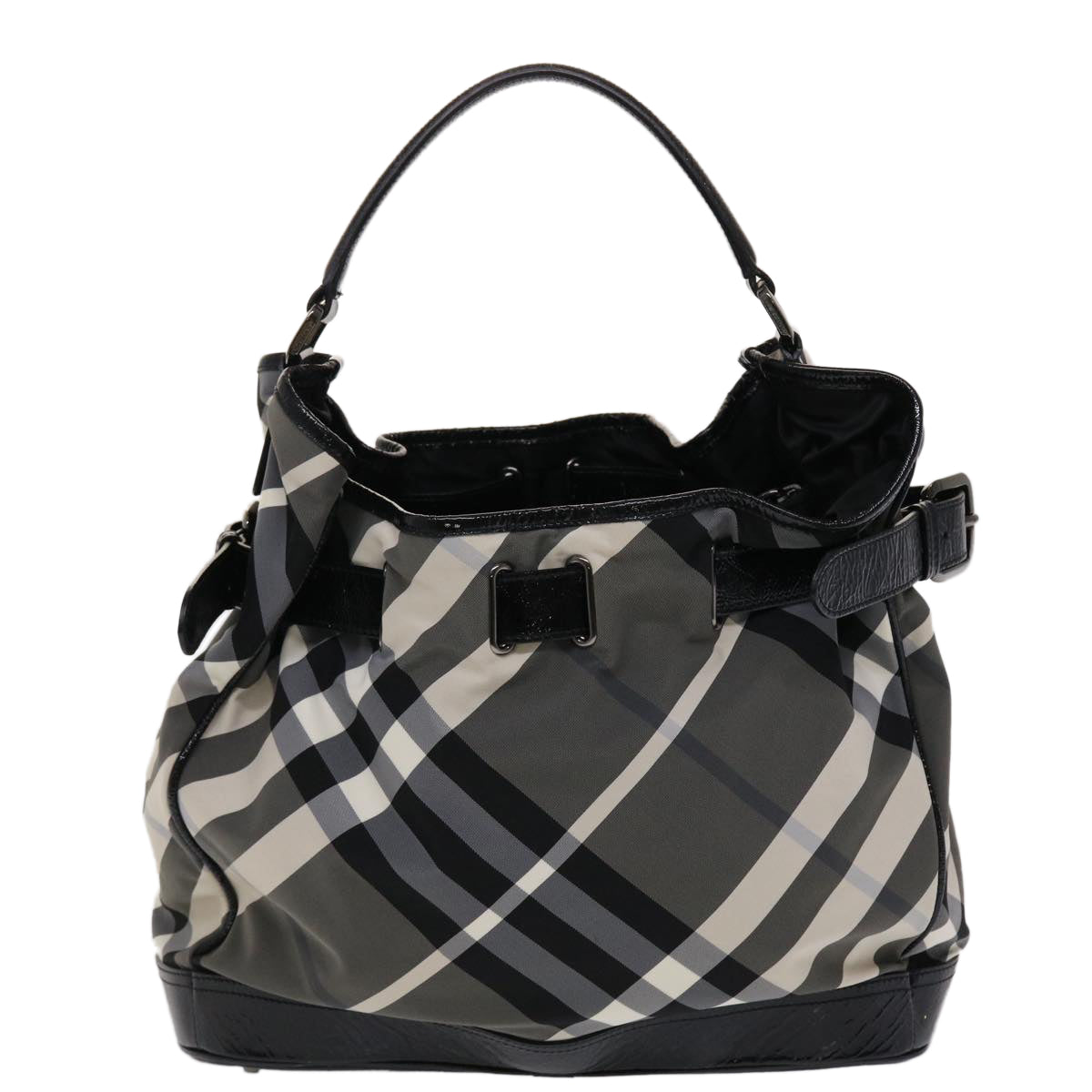 BURBERRY Nova Check Shoulder Bag Nylon Gray Black white Auth yk7658B