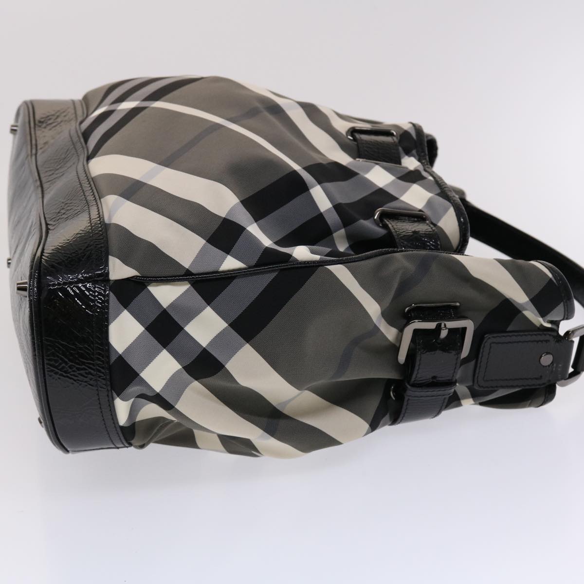 BURBERRY Nova Check Shoulder Bag Nylon Gray Black white Auth yk7658B