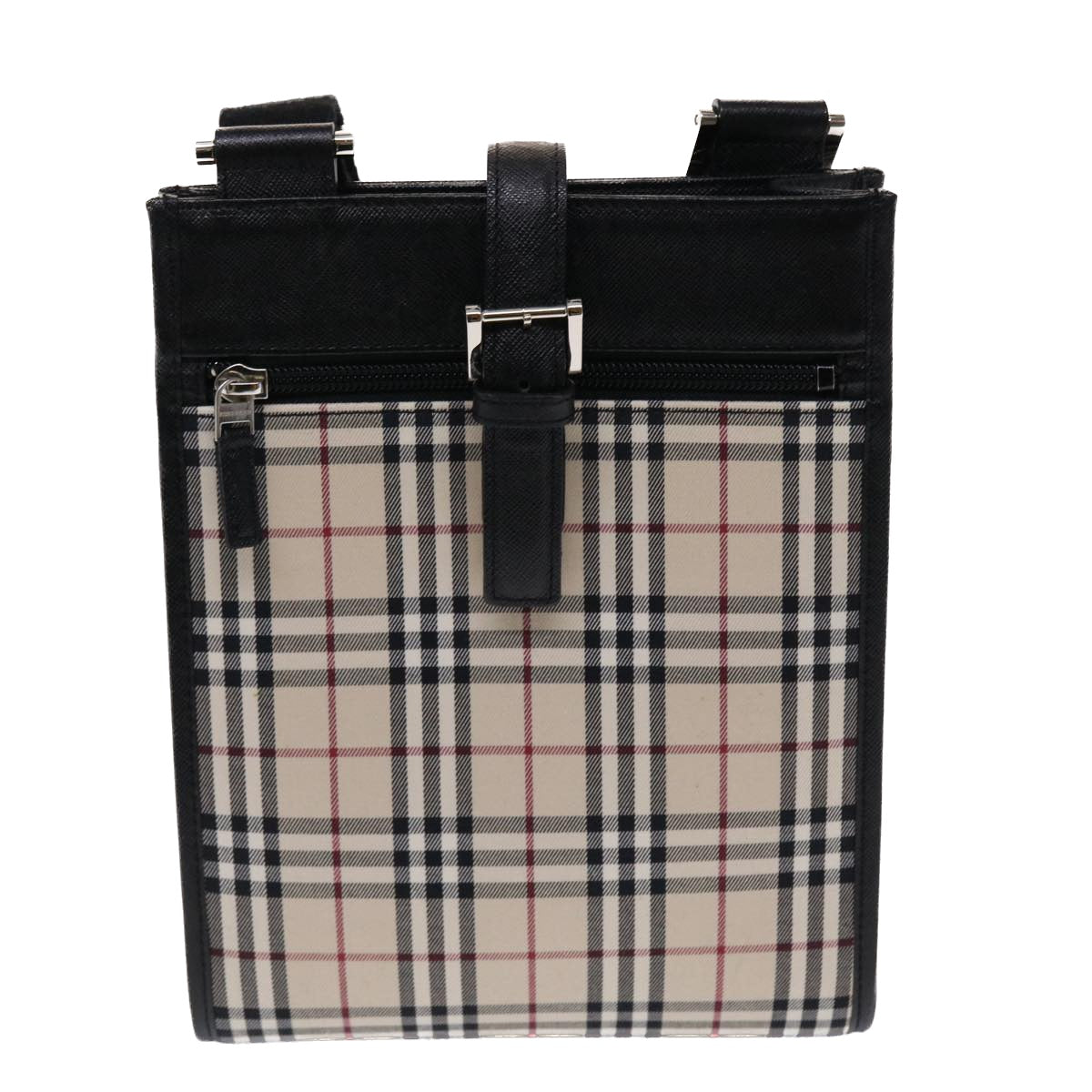 BURBERRY Nova Check Shoulder Bag Canvas Beige Black Red Auth yk7666B