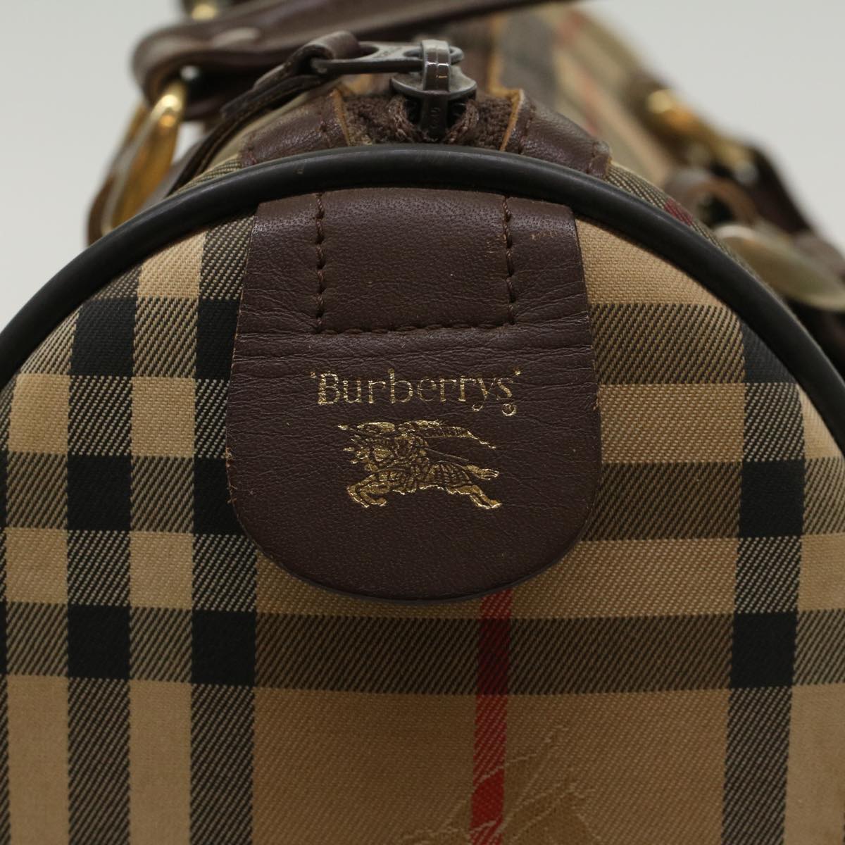 Burberrys Nova Check Boston Bag Nylon Leather Beige Auth yk7681B