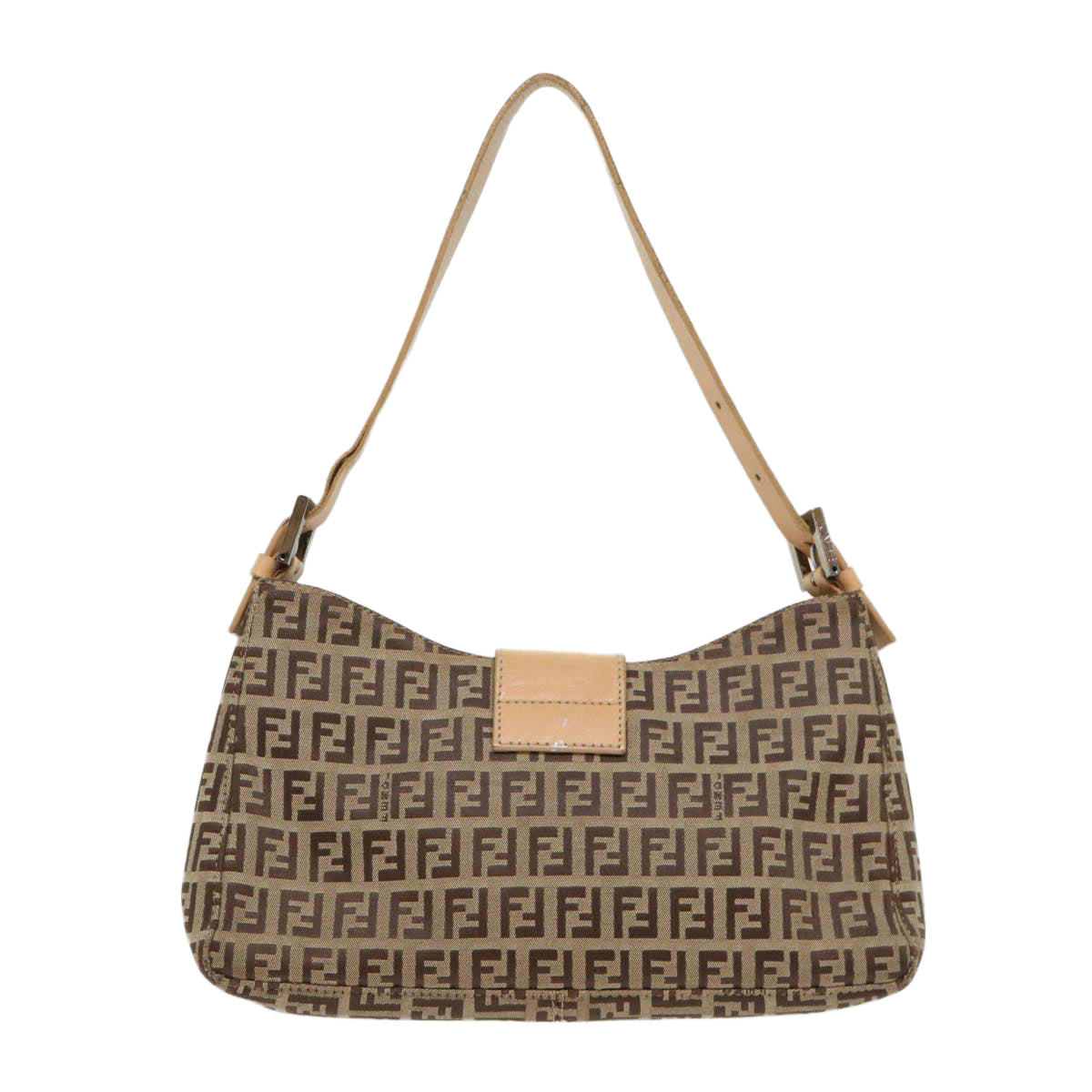 FENDI Zucchino Canvas Mamma Baguette Shoulder Bag Leather Beige Auth yk7711 - 0