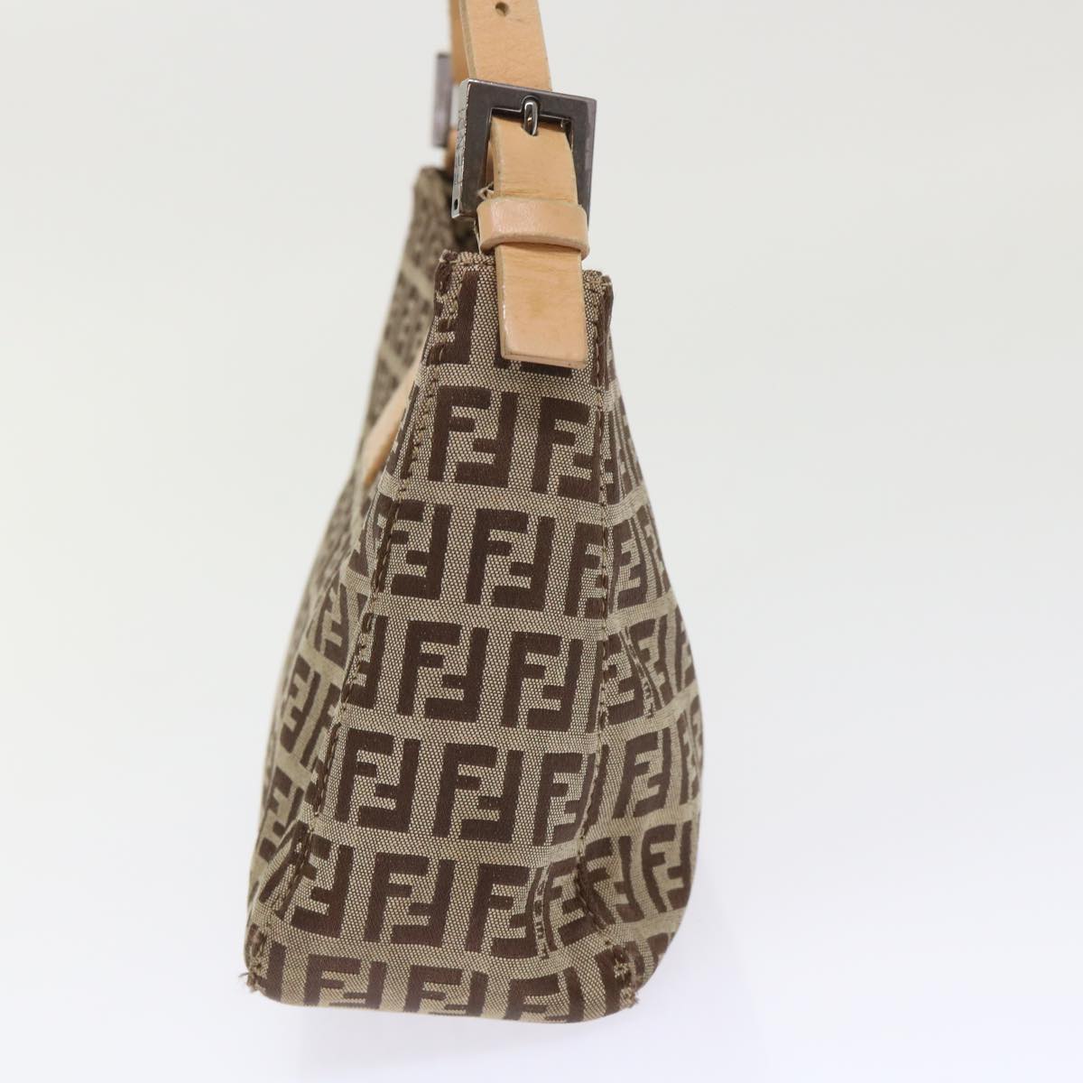 FENDI Zucchino Canvas Mamma Baguette Shoulder Bag Leather Beige Auth yk7711