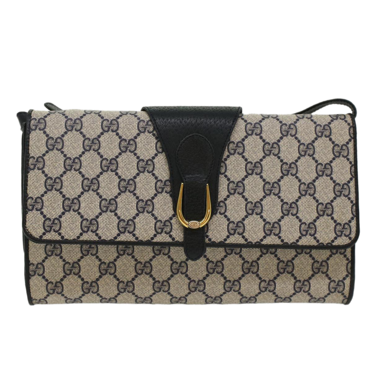 GUCCI GG Canvas Shoulder Bag PVC Leather Gray Navy 904.02.050 Auth yk7727